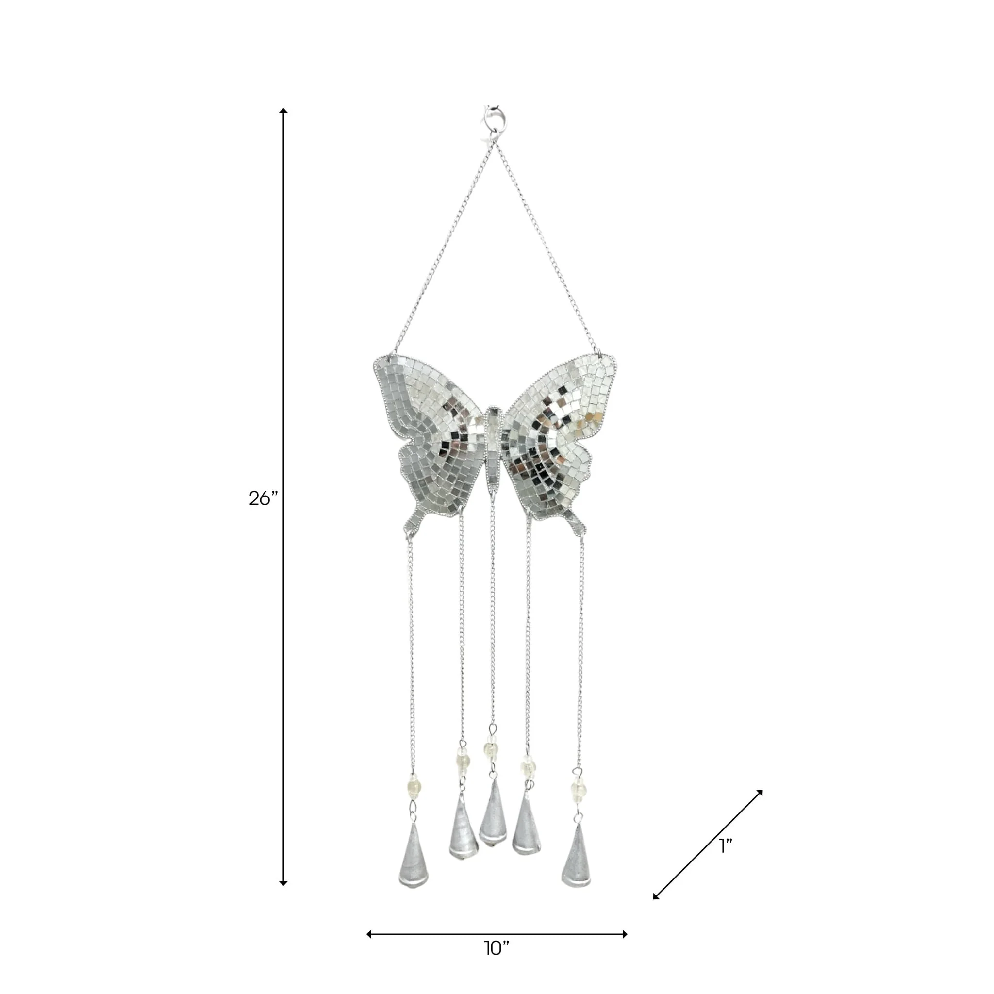 26" Disco Mosaic Butterfly Chime, Silver - Image 7