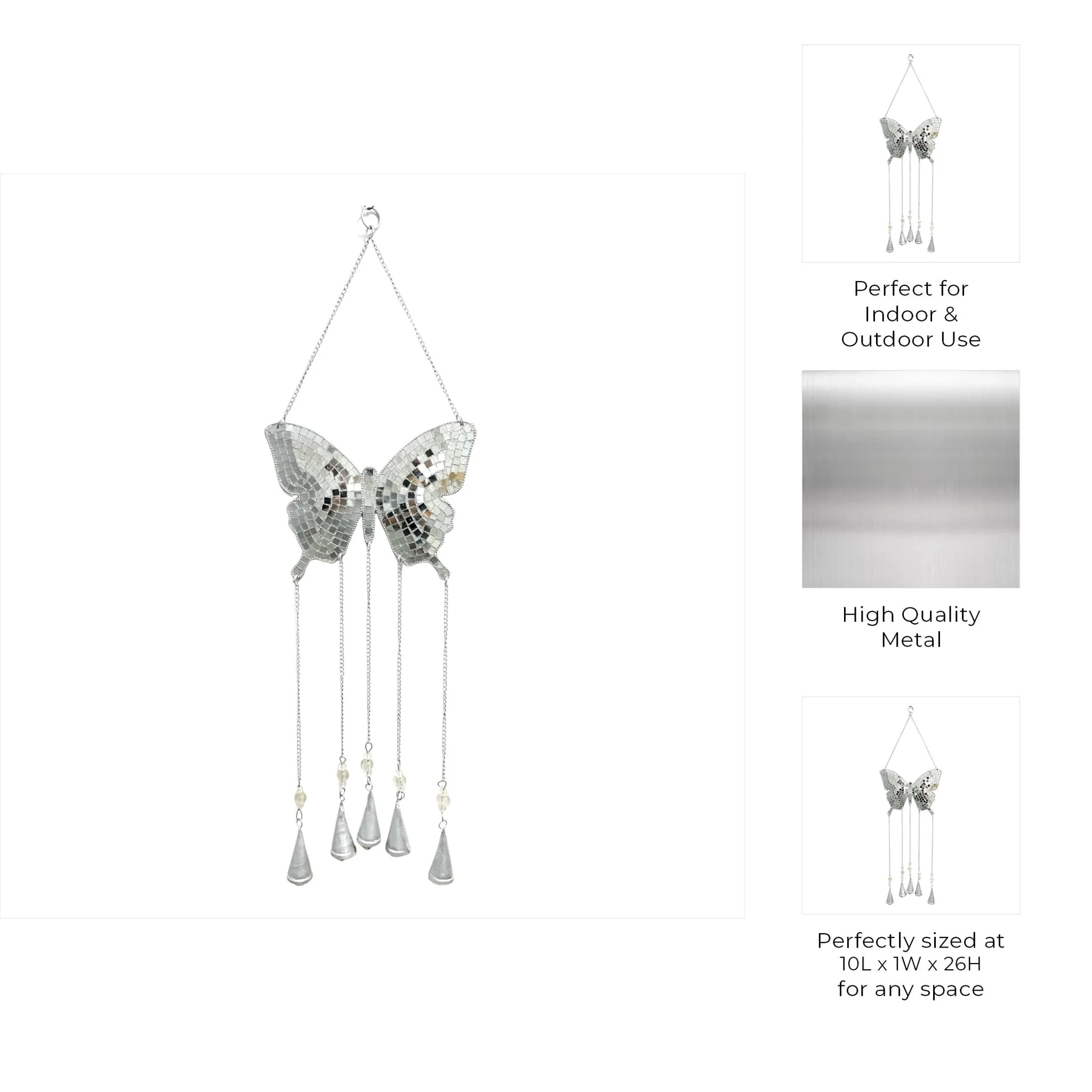 26" Disco Mosaic Butterfly Chime, Silver - Image 8