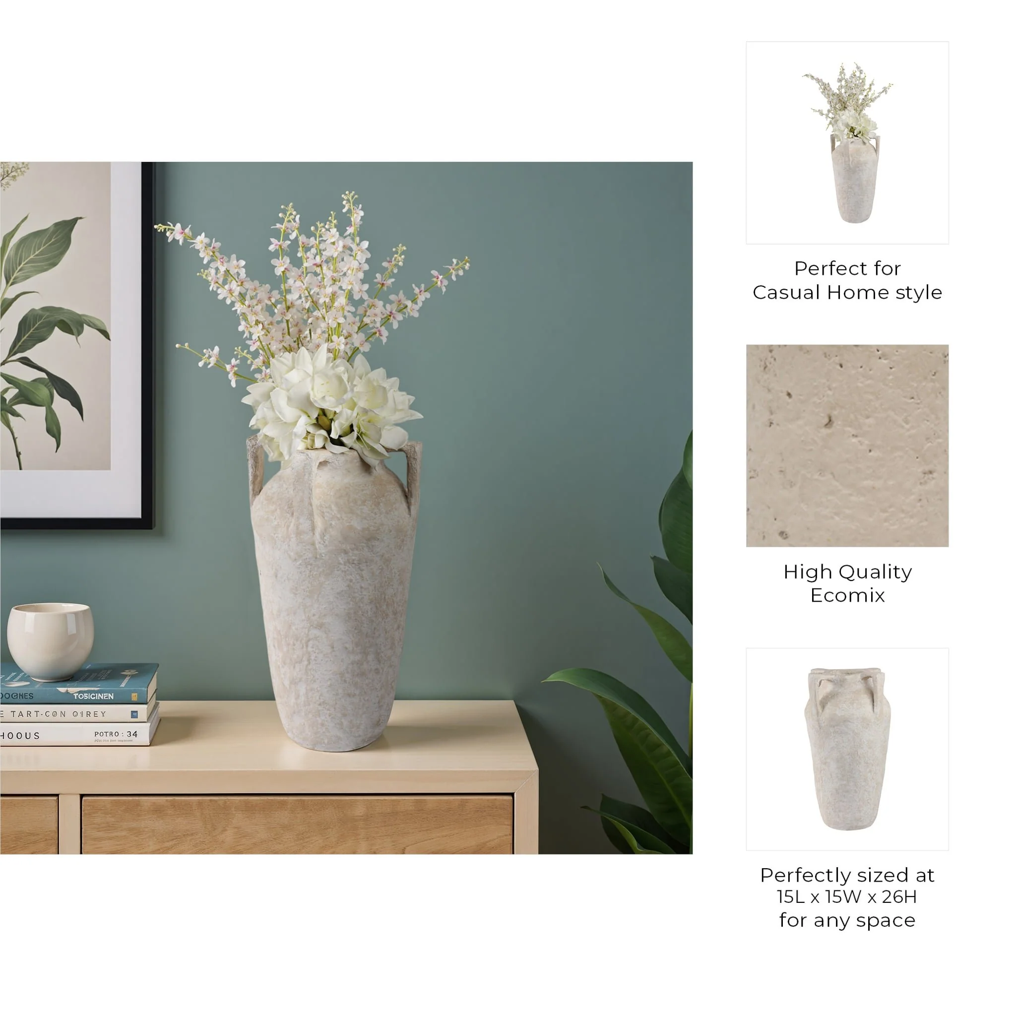 26x15" Paper Mache Handle Vase, White - Image 10