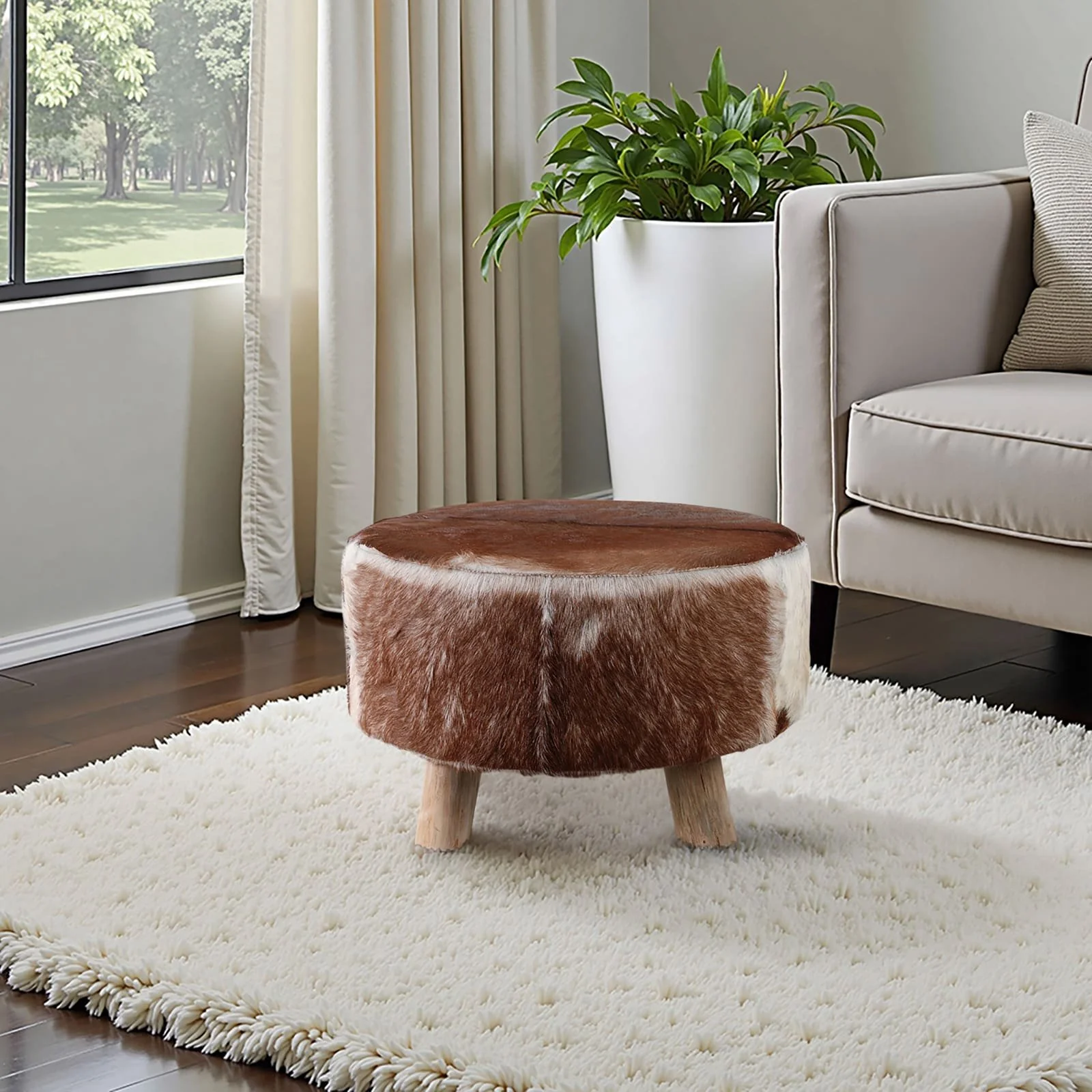 26x16 Cowhide Ottoman, Multi - Image 11