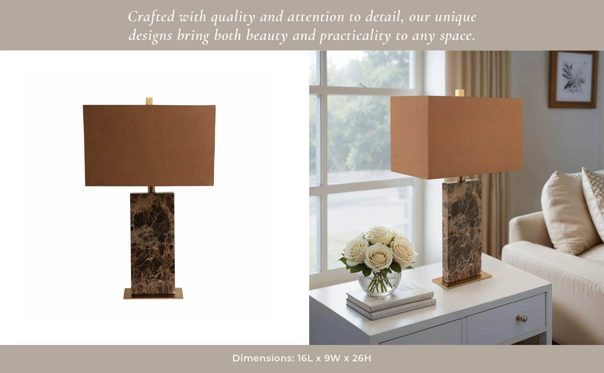 26x16" Rectangle Marble Lamp, Light Brown - Image 10