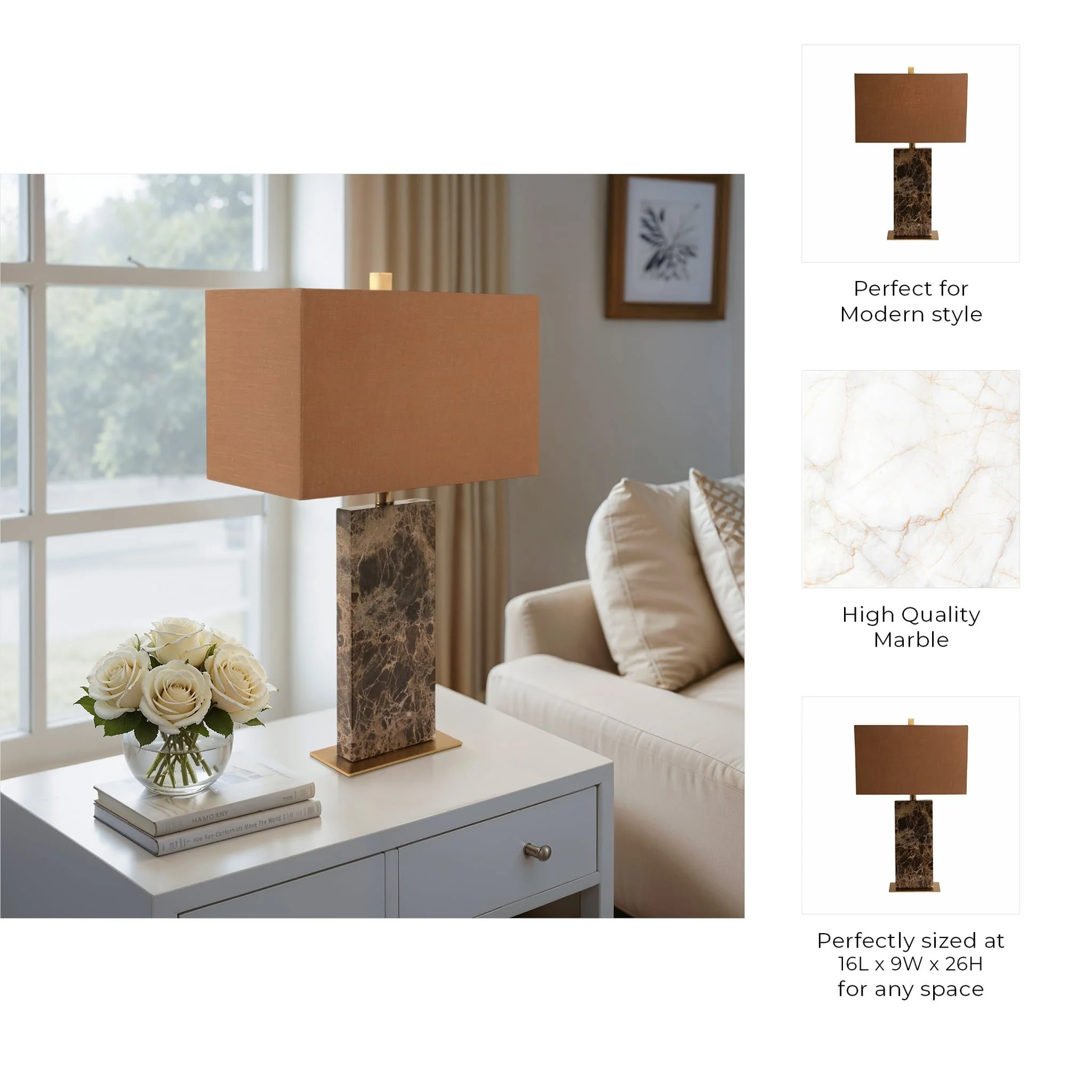 26x16" Rectangle Marble Lamp, Light Brown - Image 8