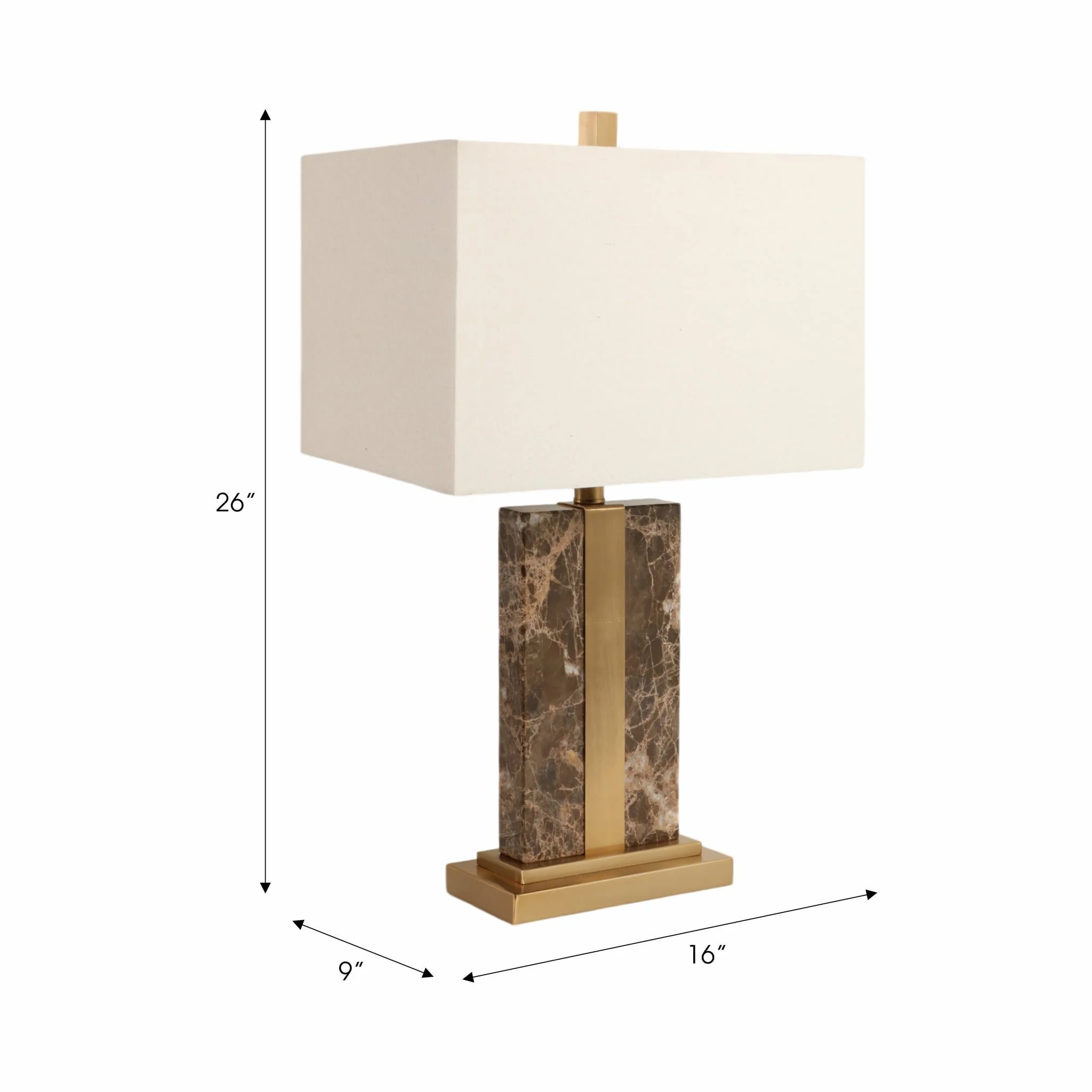 26x16" Rectangle Marble Lamp W/ Antique Brass, Bro - Image 7