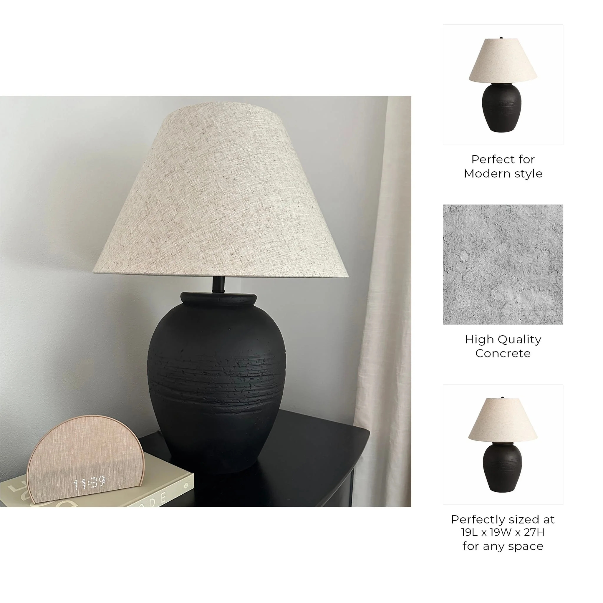 27" Artisan Jug Table Lamp Tapered Shade,blk/beige - Image 7