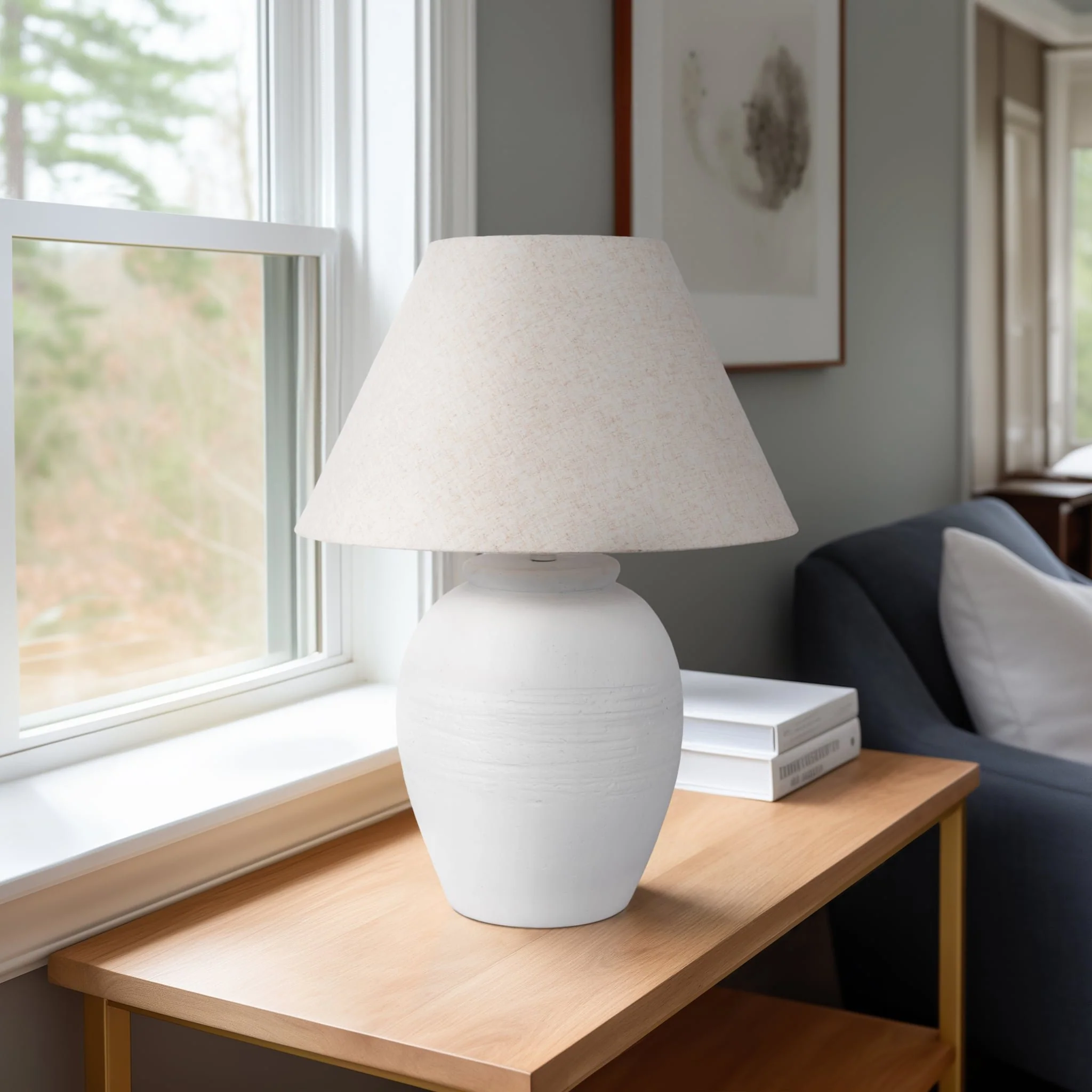 27" Artisan Jug Table Lamp Tapered Shade,wht/beige - Image 8