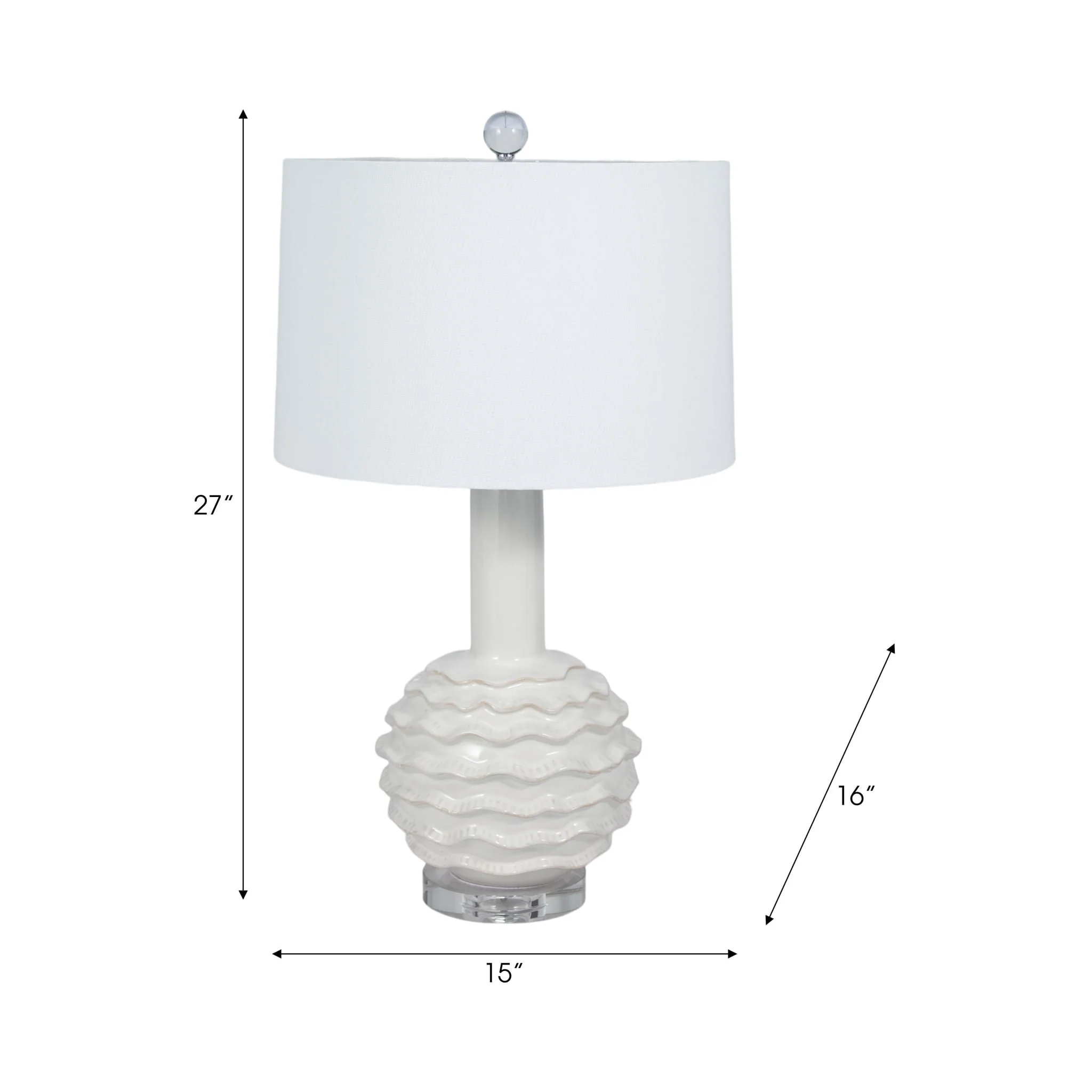 27" Ruffles Table Lamp Crystal Base, White - Image 6