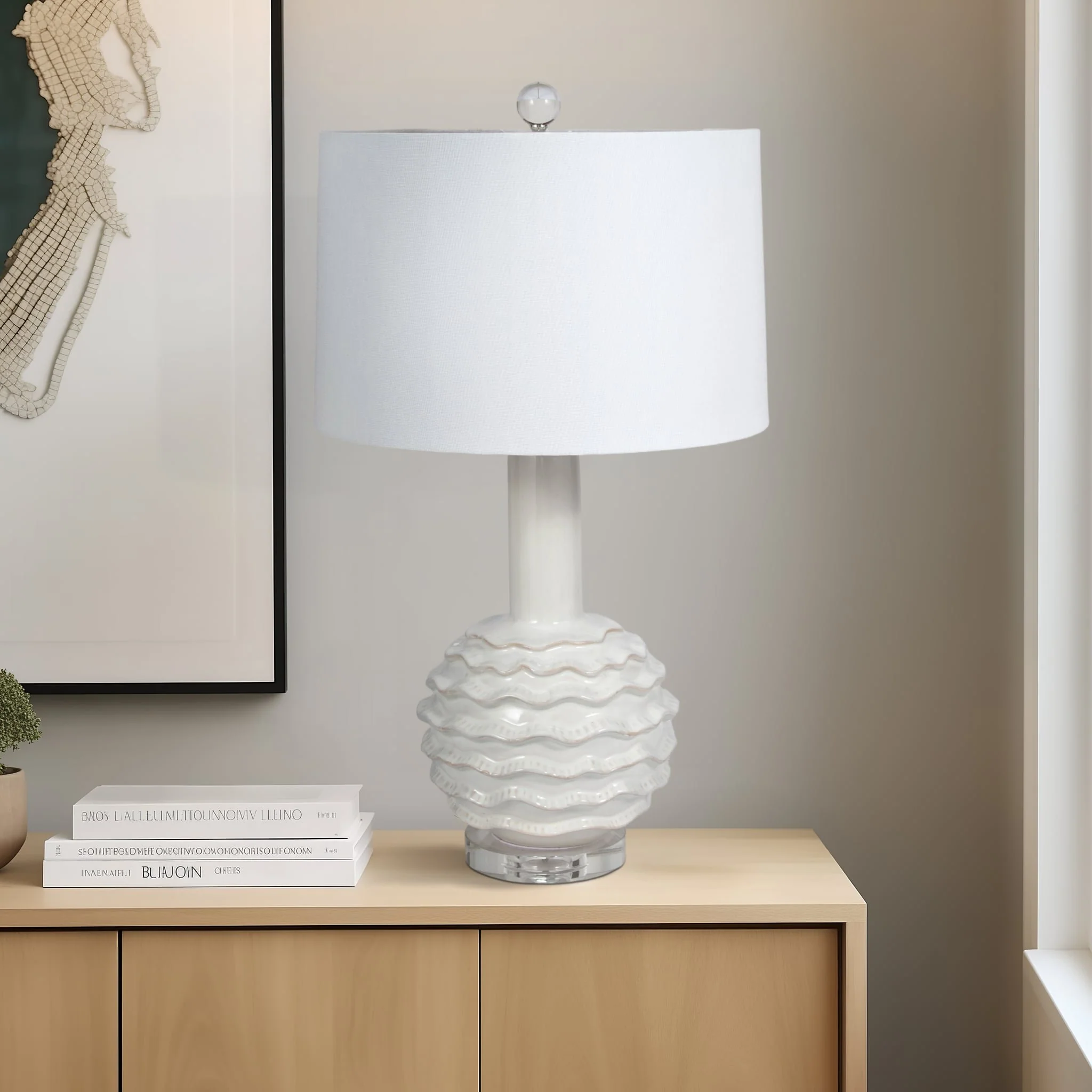 27" Ruffles Table Lamp Crystal Base, White - Image 7