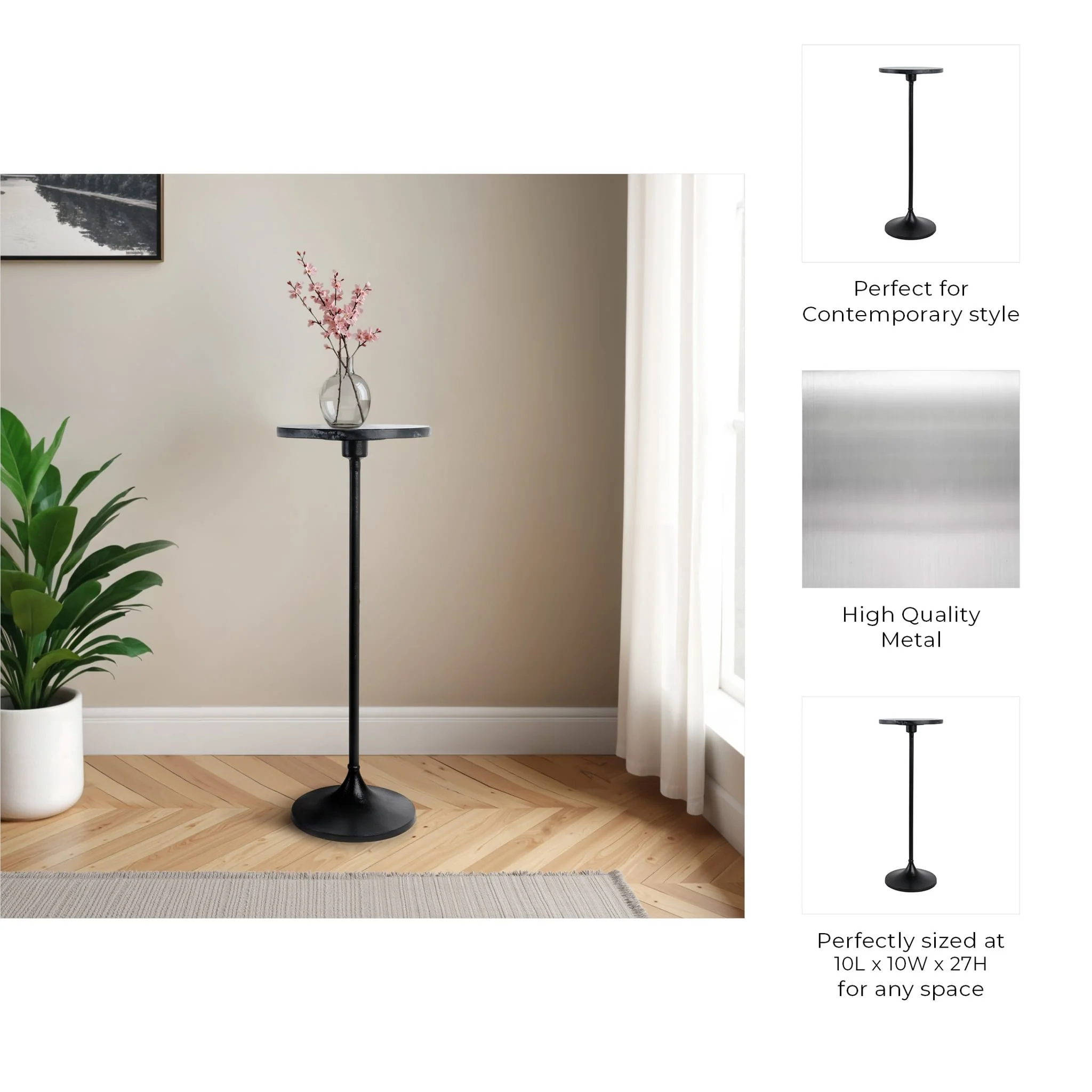 27x10" Marble Top Drink Table, Black - Image 10