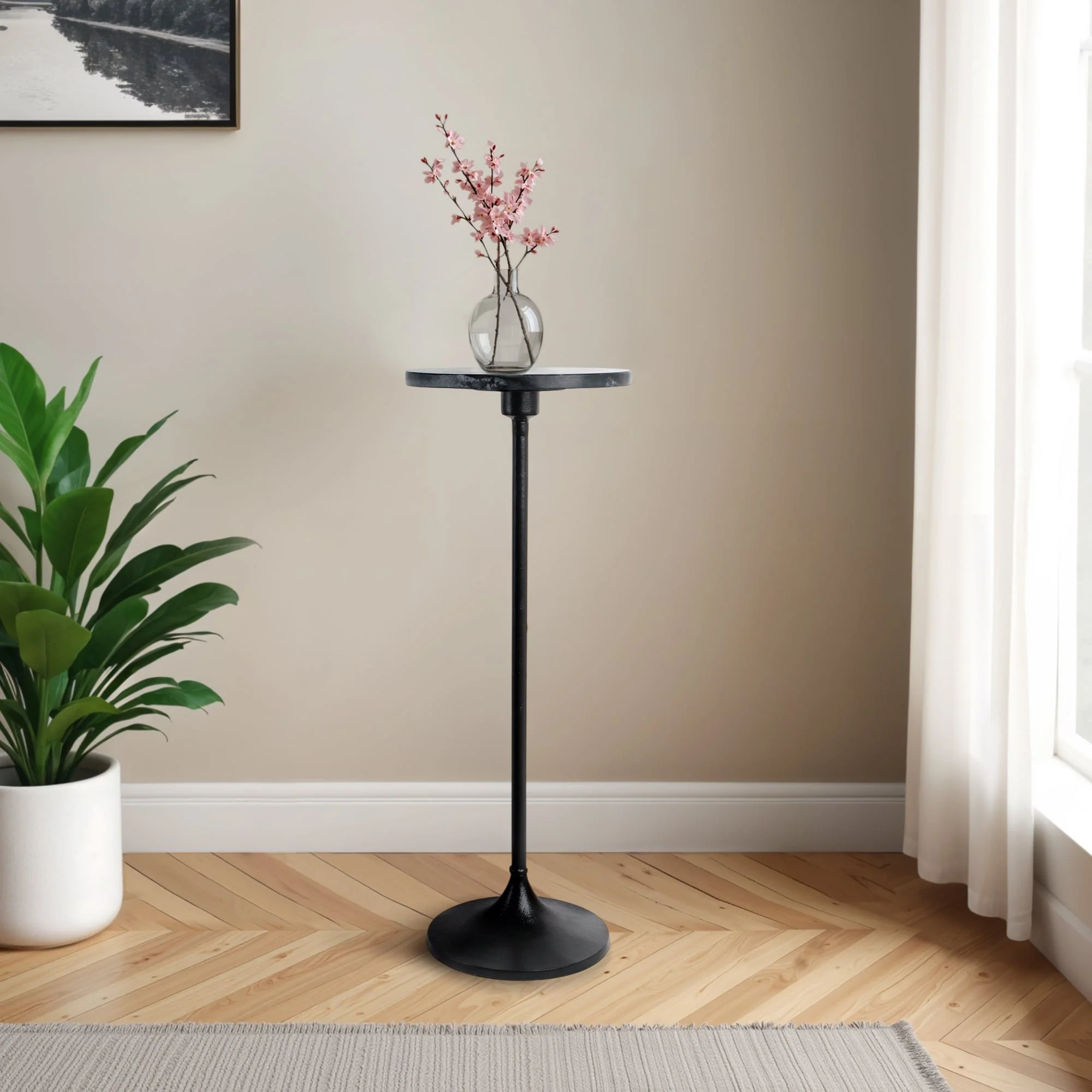 27x10" Marble Top Drink Table, Black - Image 11
