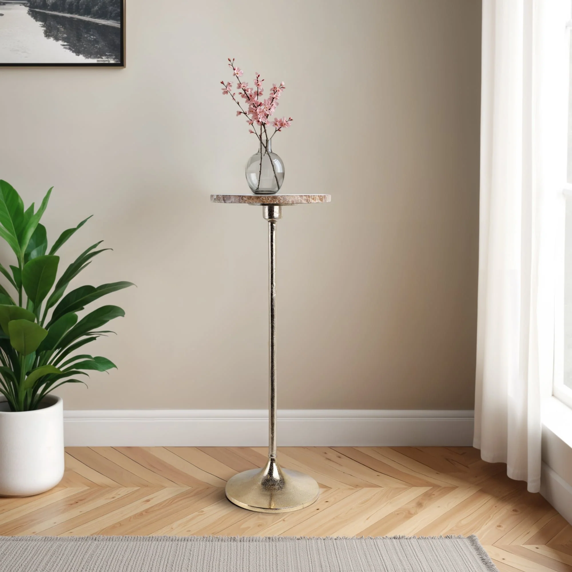 27x10" Marble Top Drink Table, Tan/gold - Image 11