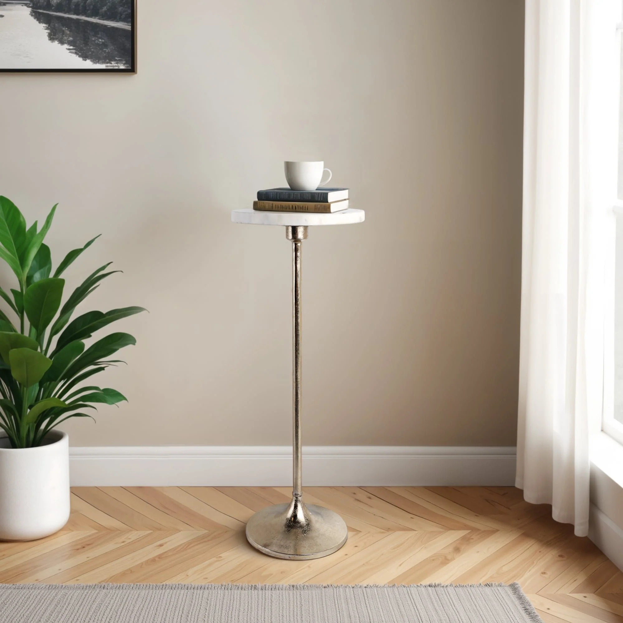 27x10" Marble Top Drink Table, White/gold - Image 10