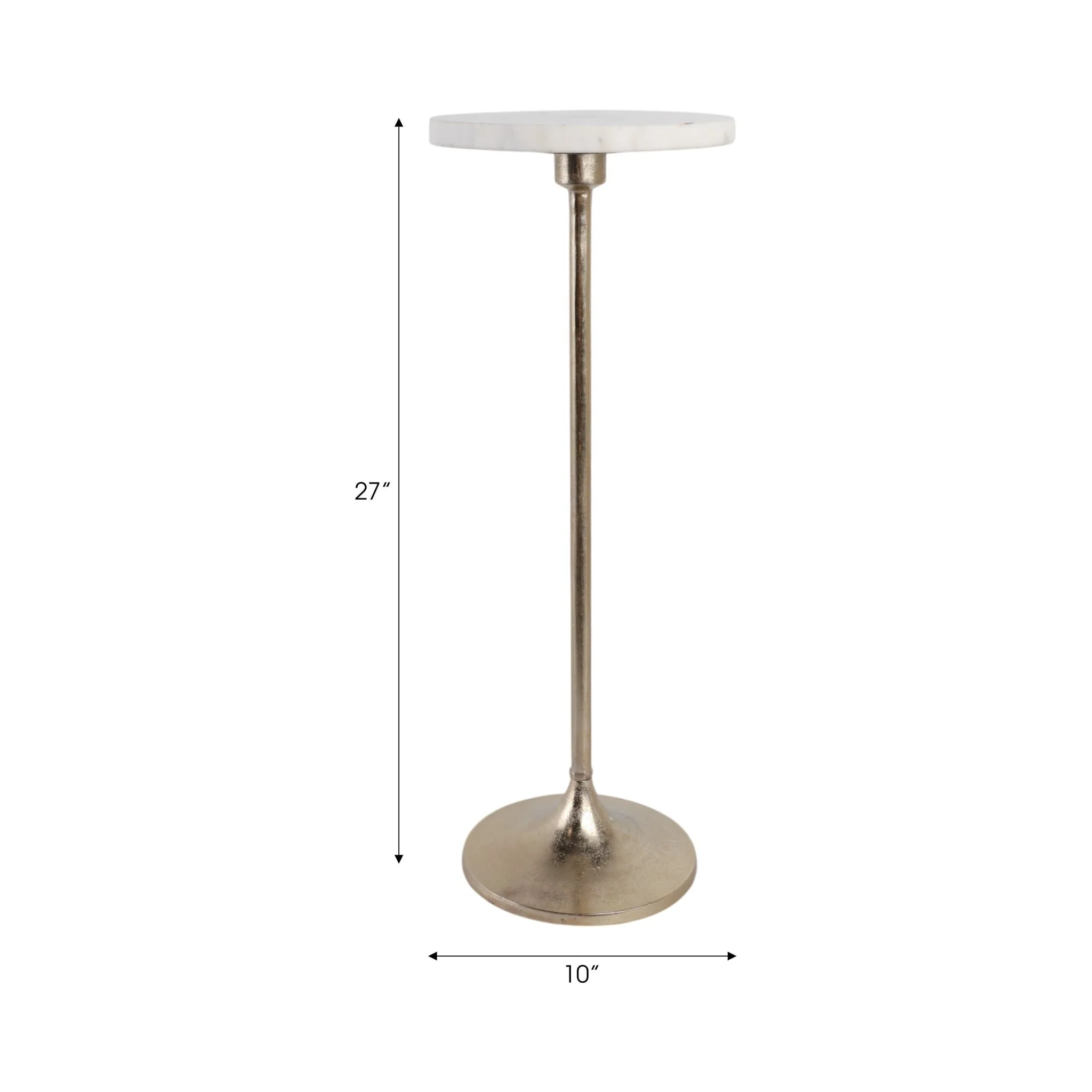 27x10" Marble Top Drink Table, White/gold - Image 8