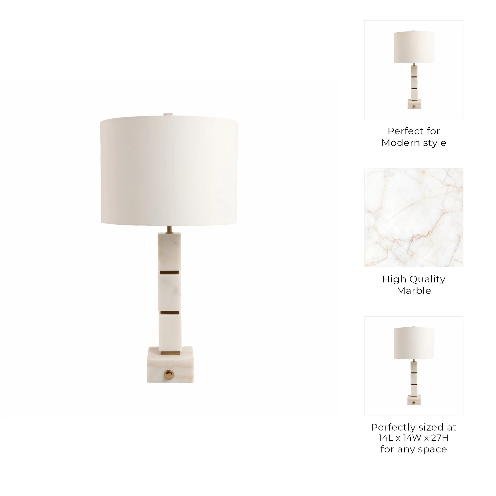 27x14" Stacked Marble Cubes Lamp Base Switch, Whit - Image 8