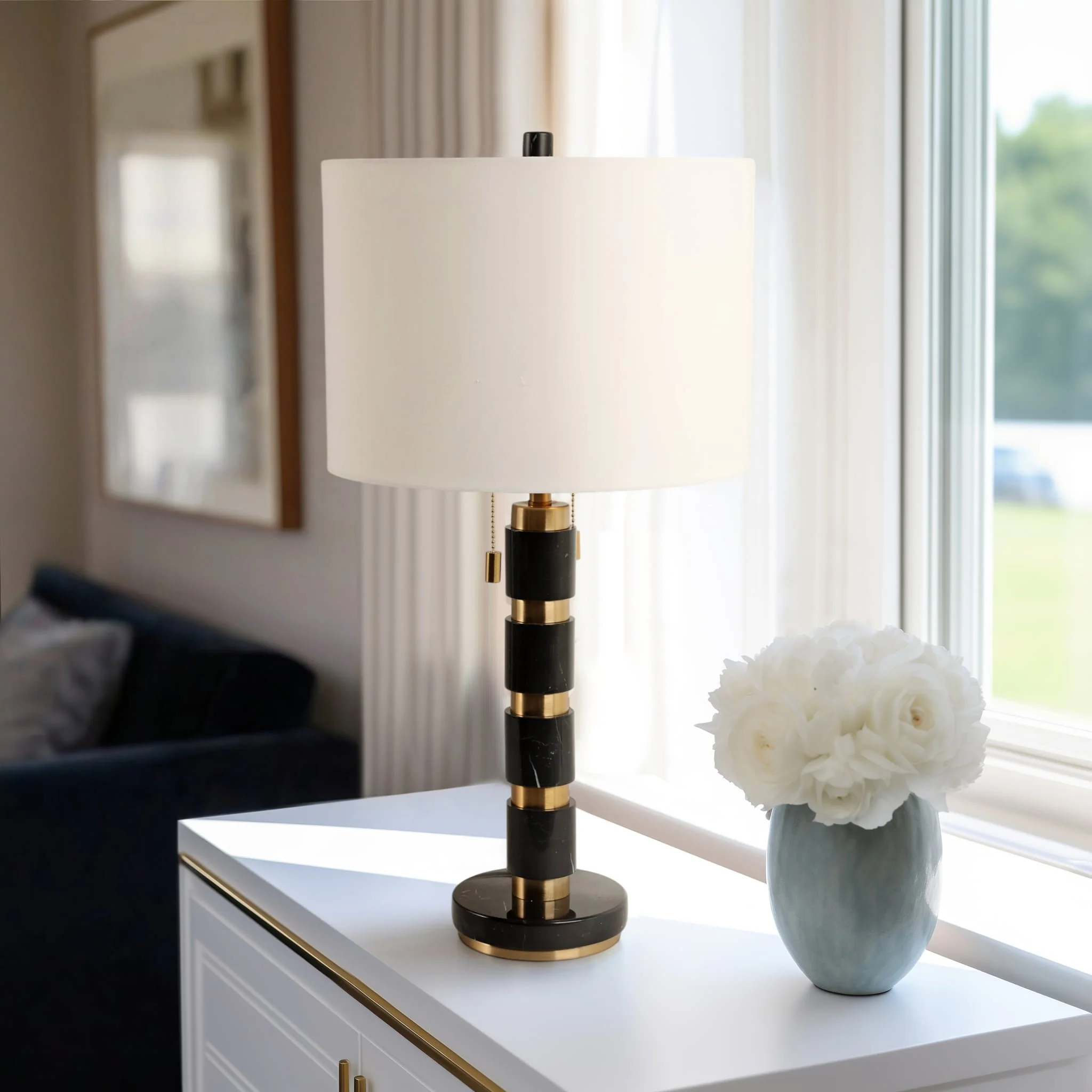 27x14" Stacked Marble Lamp With 2 Pulls, Black/gol - Image 9