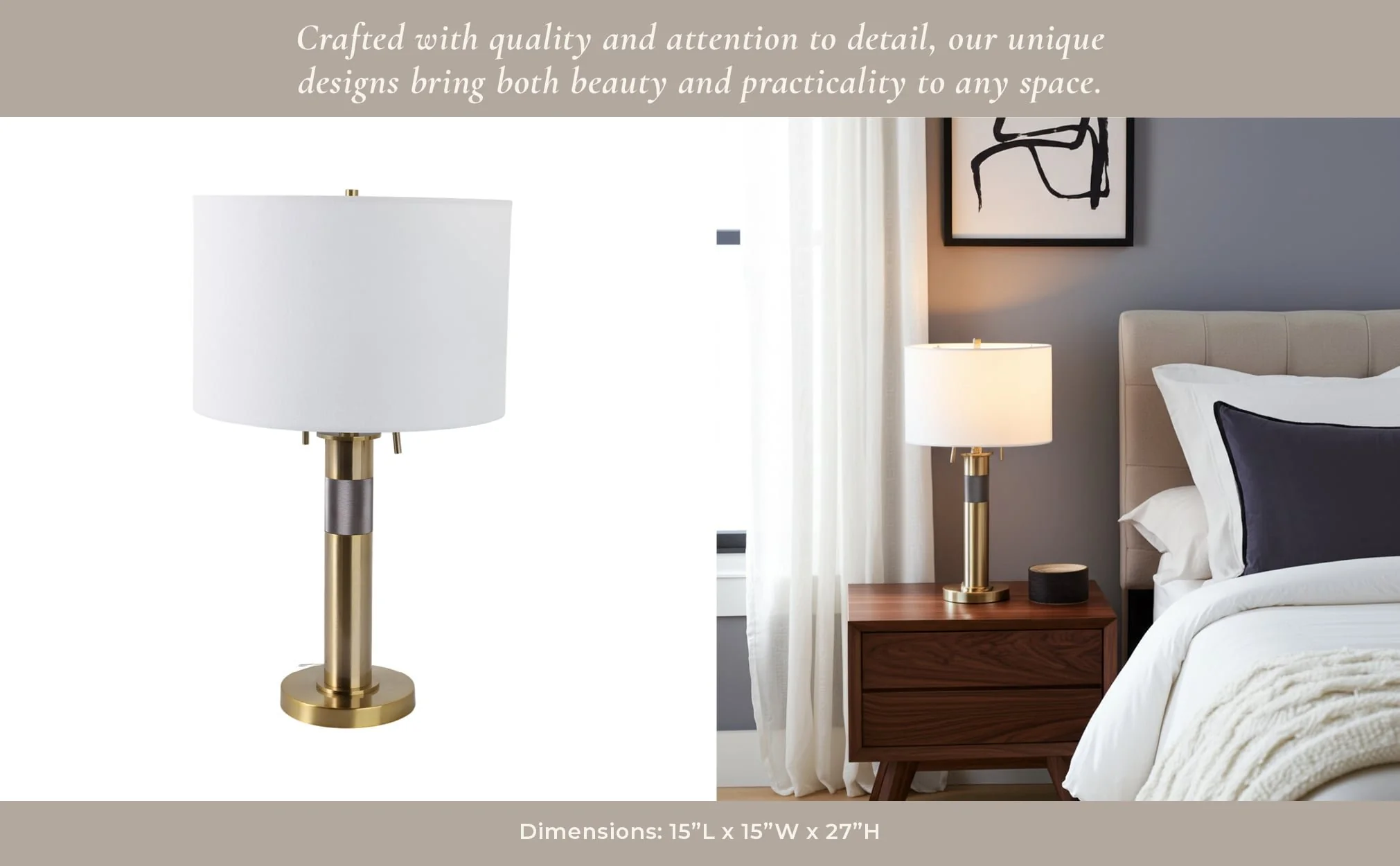27x15" Metal Lamp With 2 Pulls, Gold - Image 10