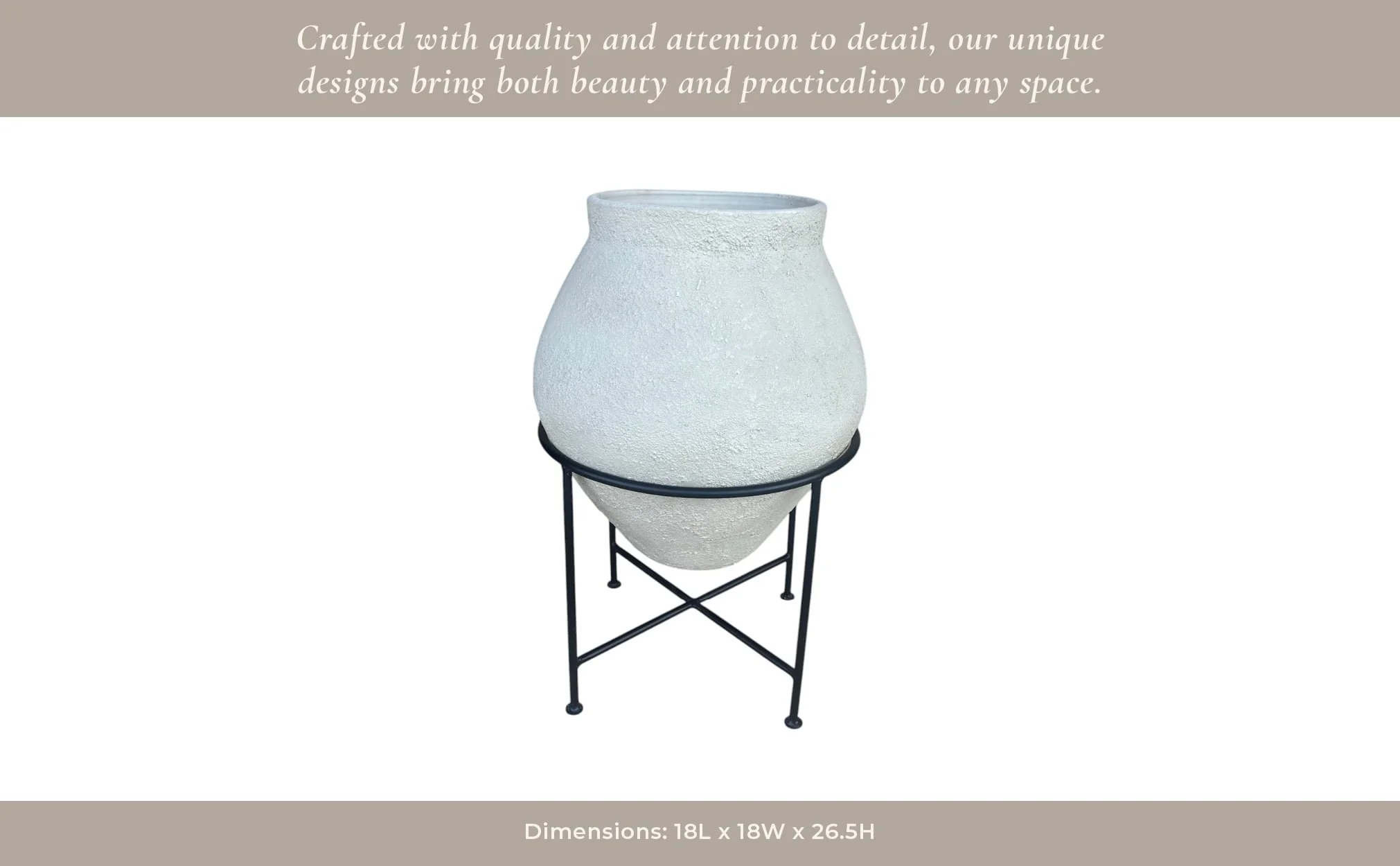 27x18" Terracotta Pot In Metal Stand, Ivory/ Black - Image 14