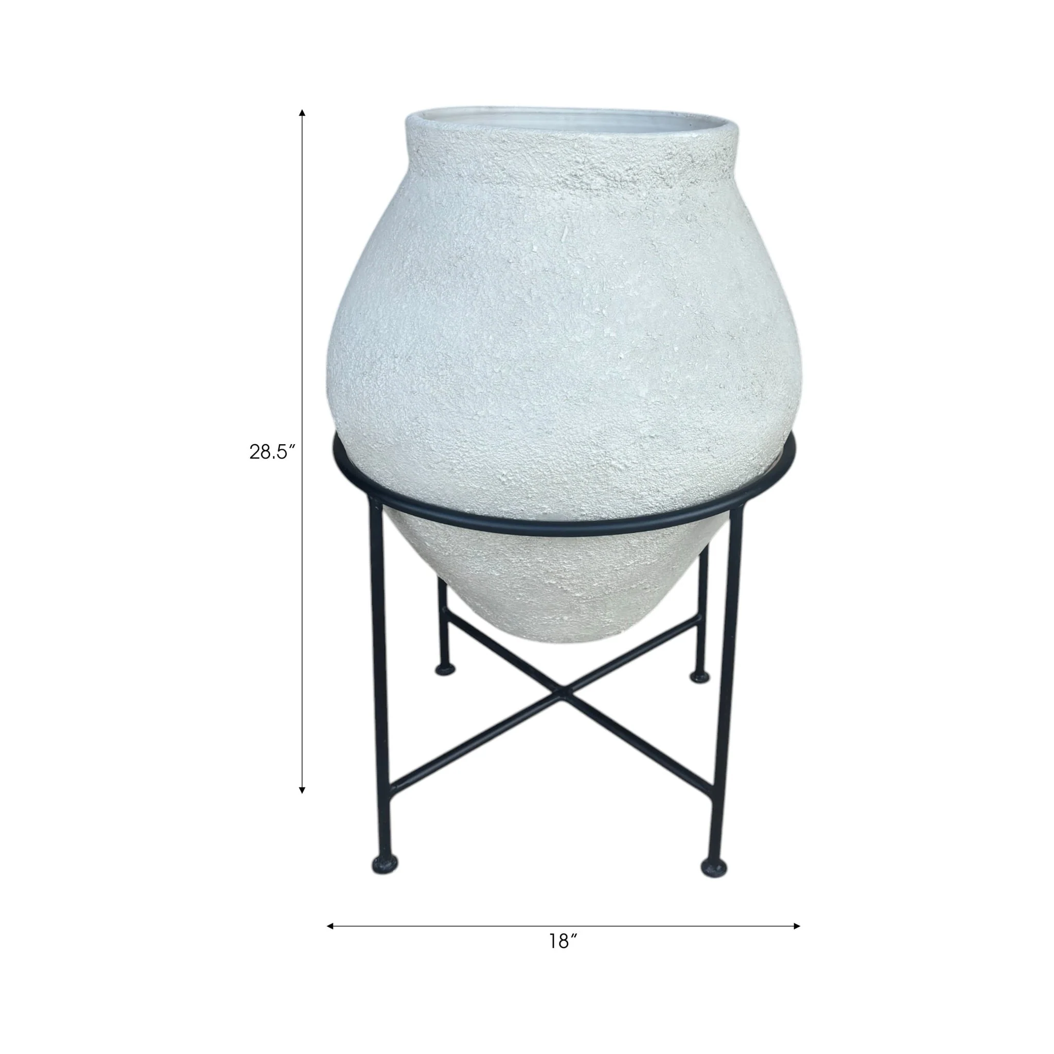 27x18" Terracotta Pot In Metal Stand, Ivory/ Black - Image 9