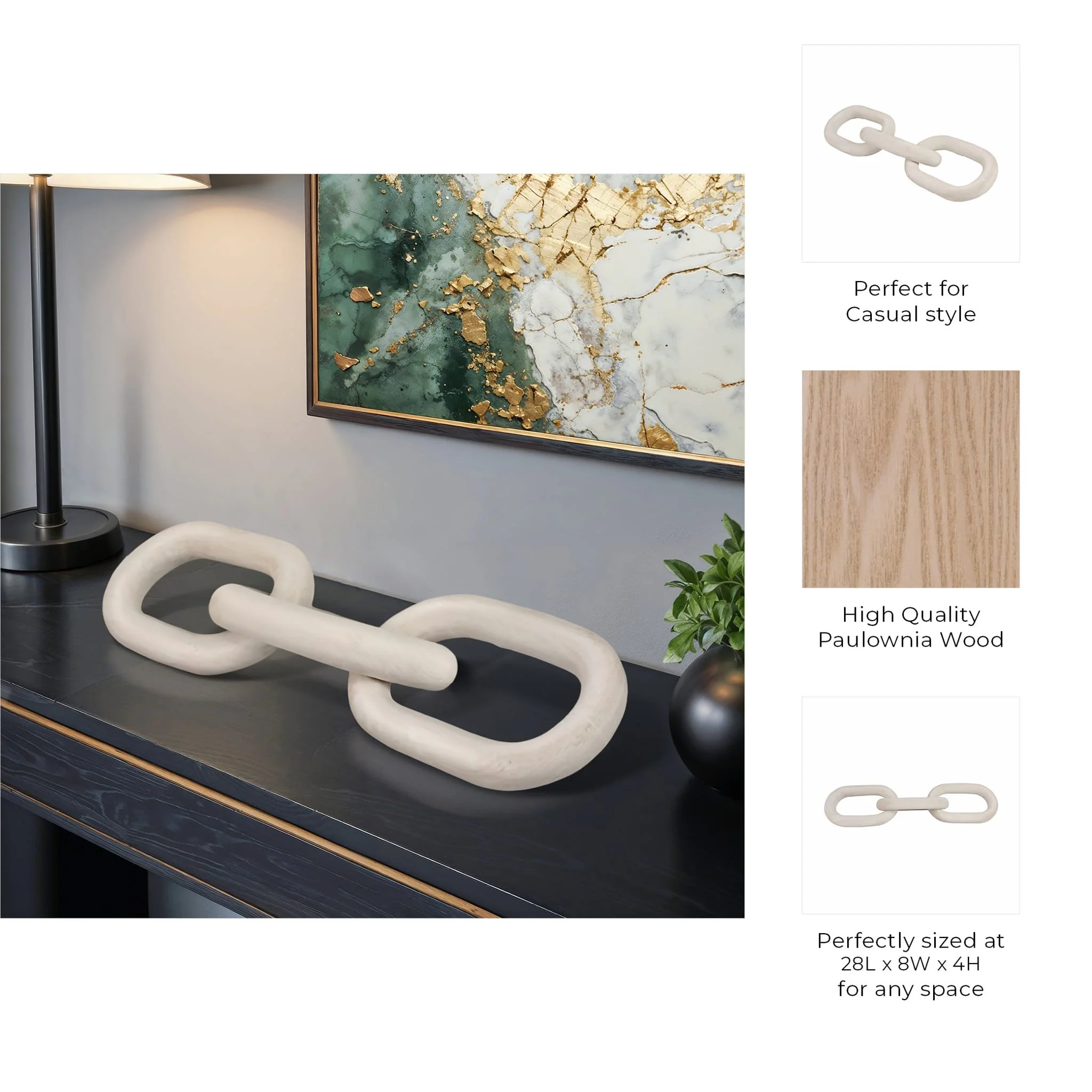 28" 3 Wooden Links, White - Image 8