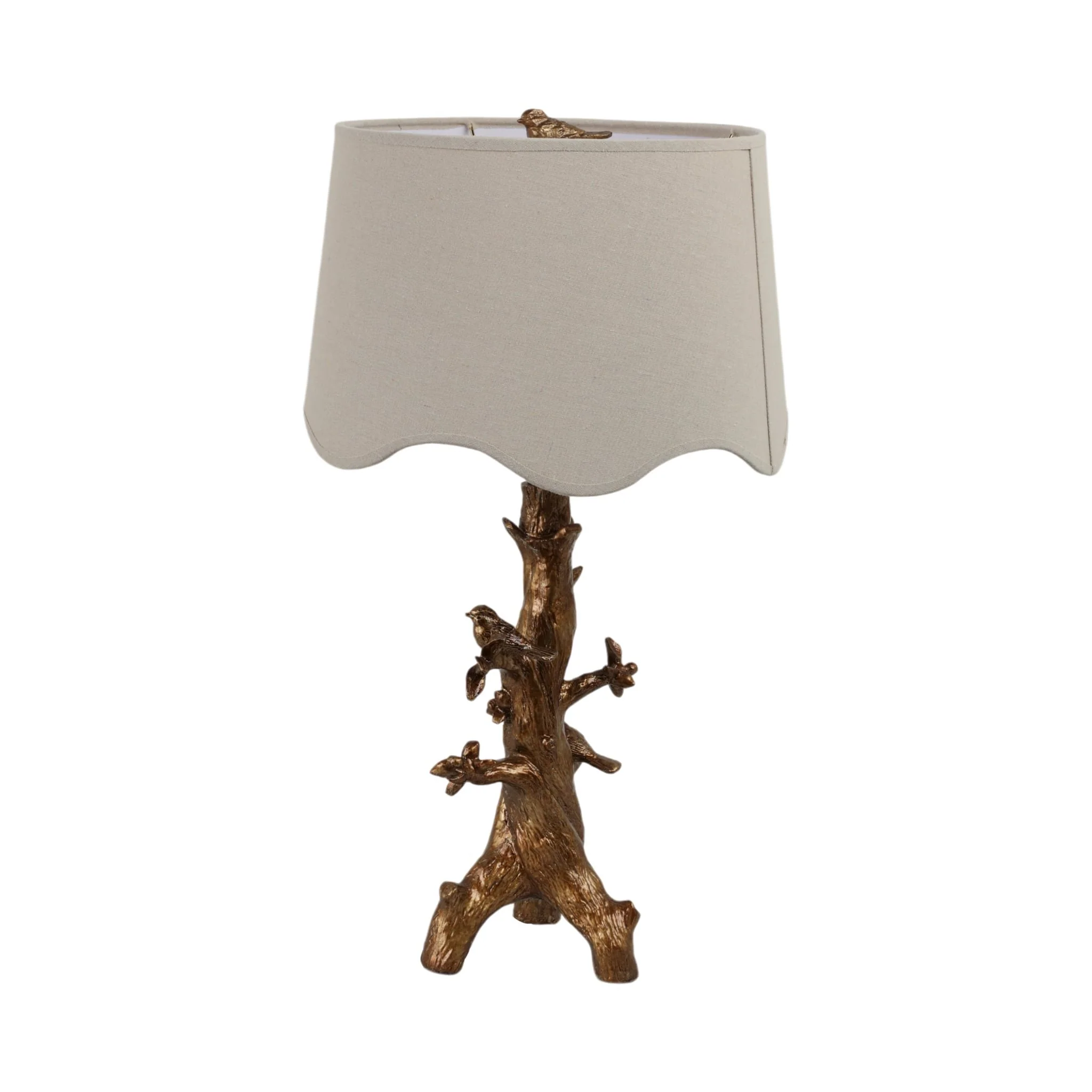 28" Perched Birds On Branch Table Lamp, Gold - Image 4