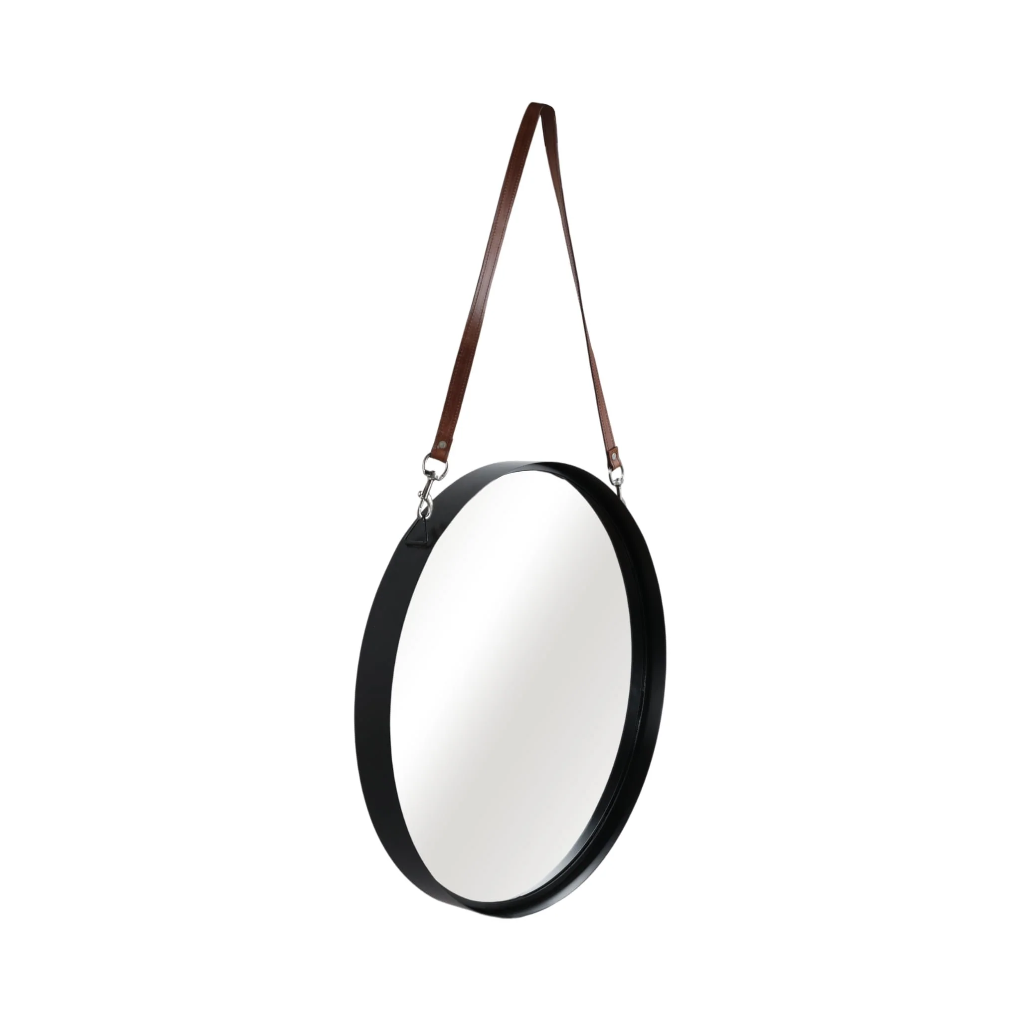 28" Round Mirror W/ Leather Strap, Black - Image 2