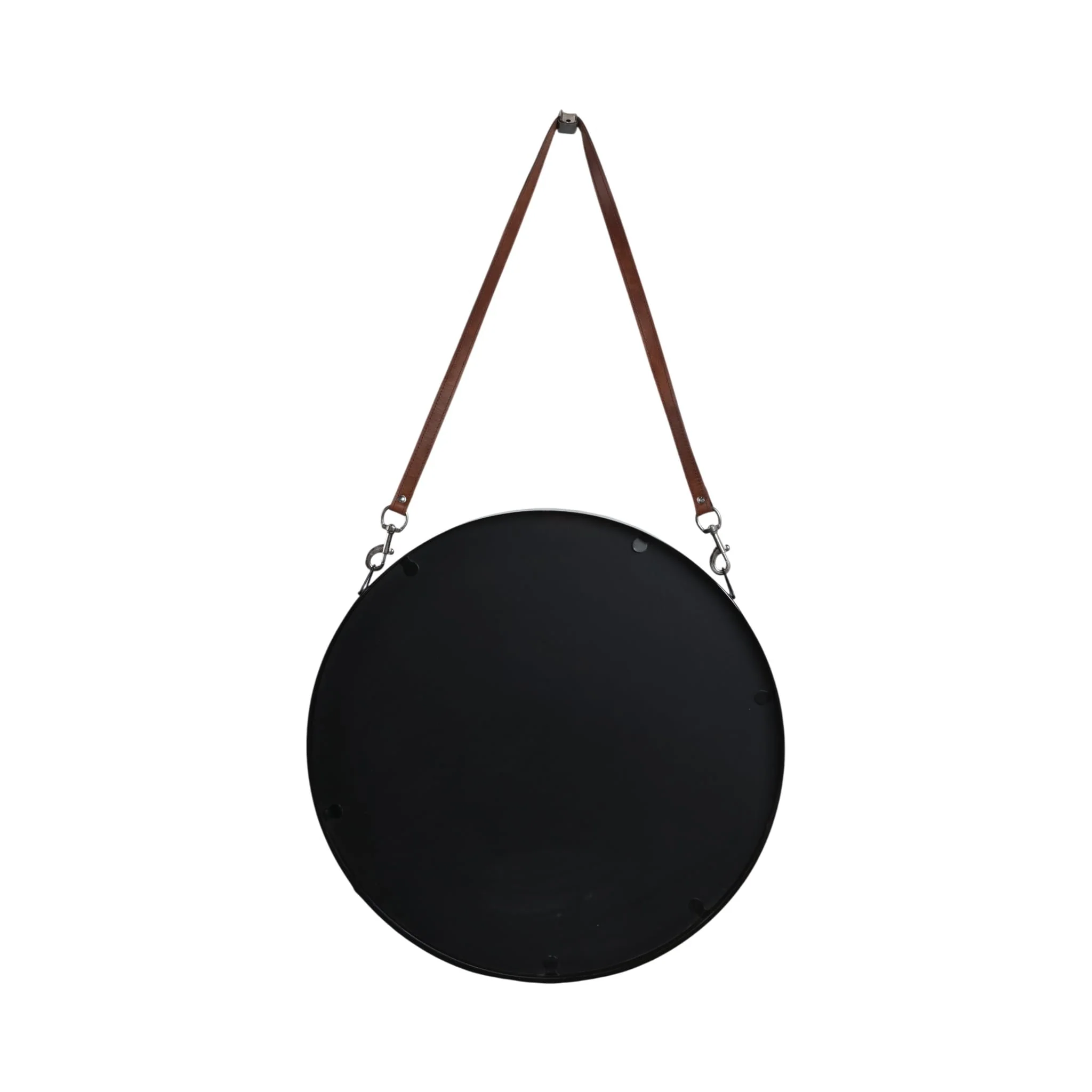 28" Round Mirror W/ Leather Strap, Black - Image 6
