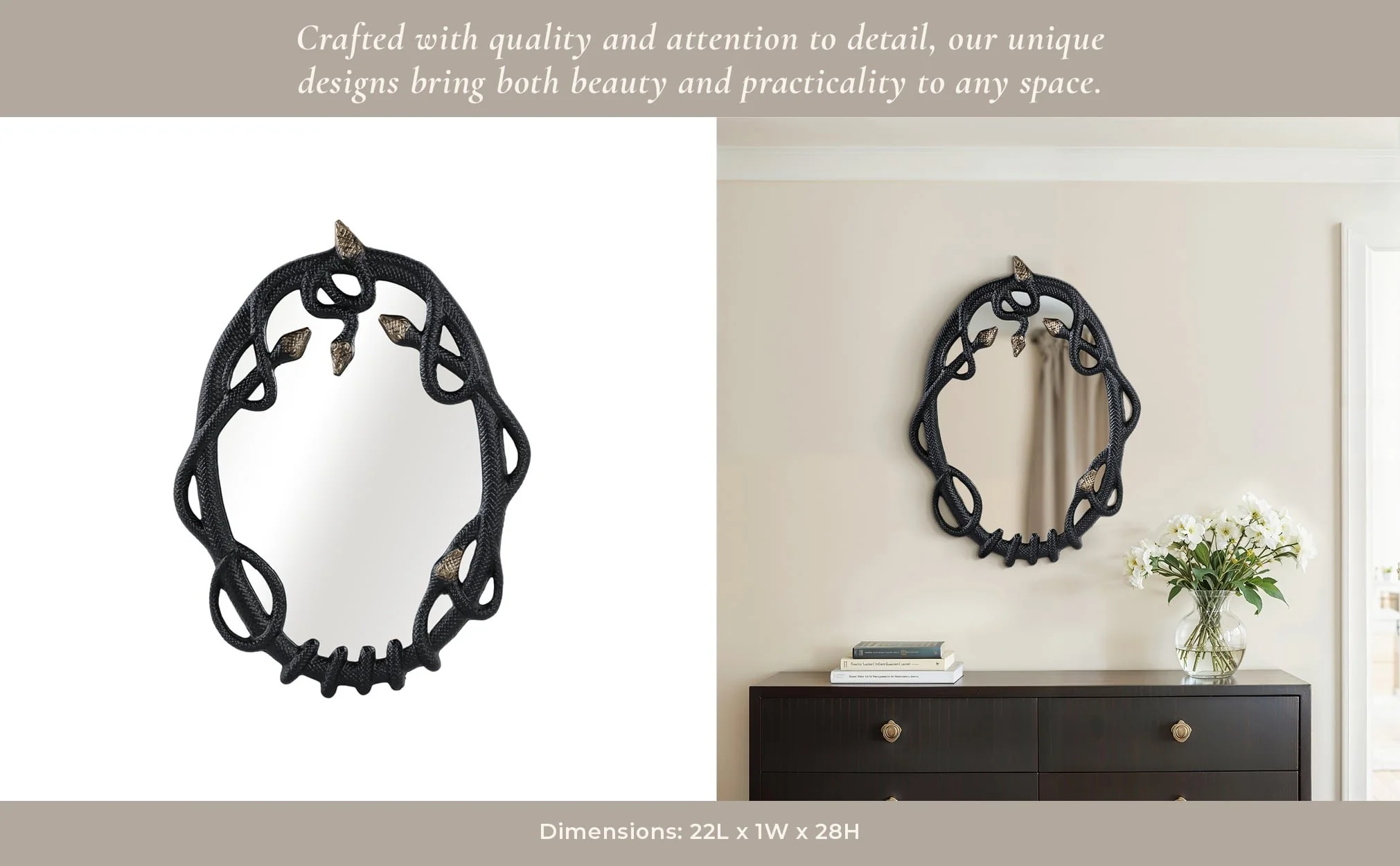 28x22" Snake Mirror, Blk/gld - Image 10