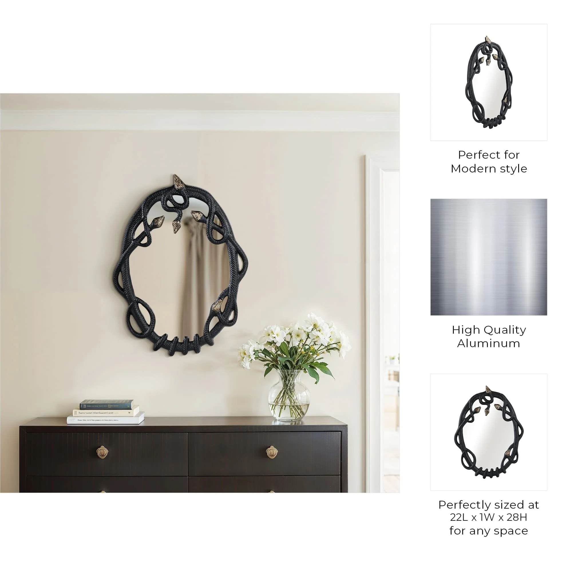 28x22" Snake Mirror, Blk/gld - Image 8