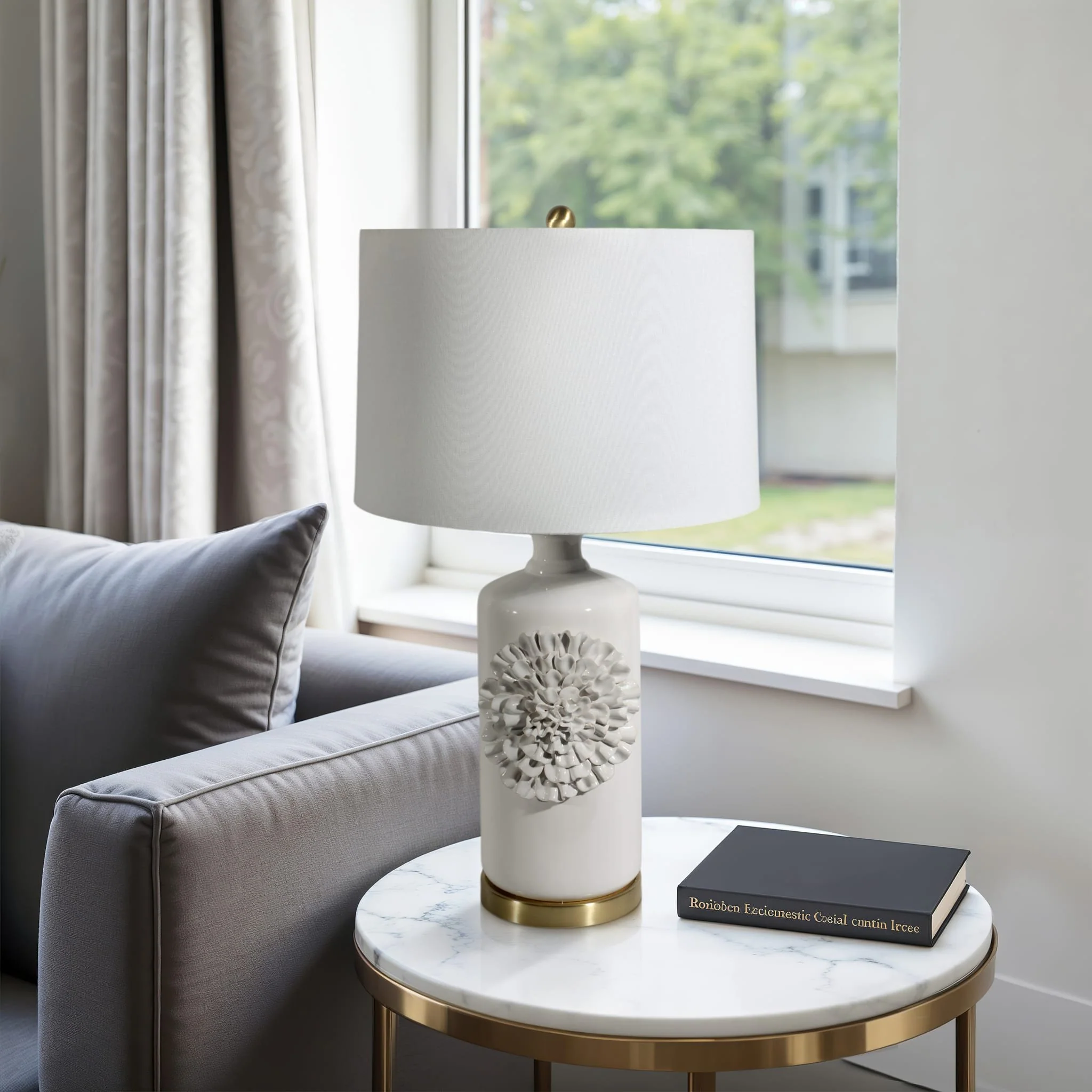 29" Dahlia Flower Applique Table Lamp, Cream/gold - Image 8