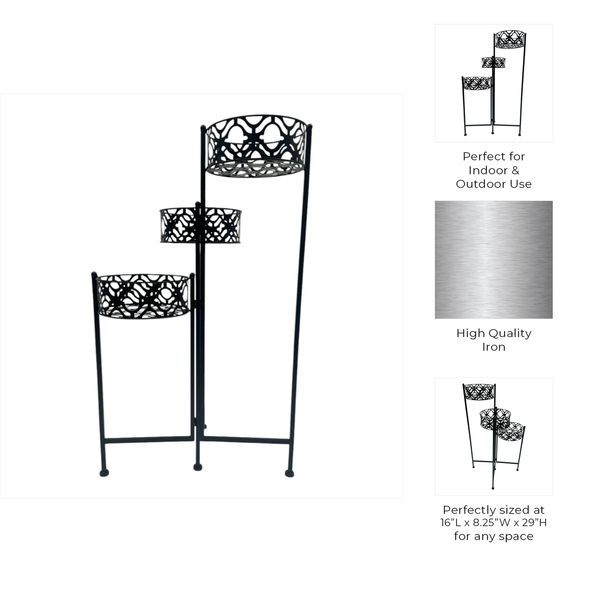 29" Folding 3-tier Plant Stand, Black - Image 10