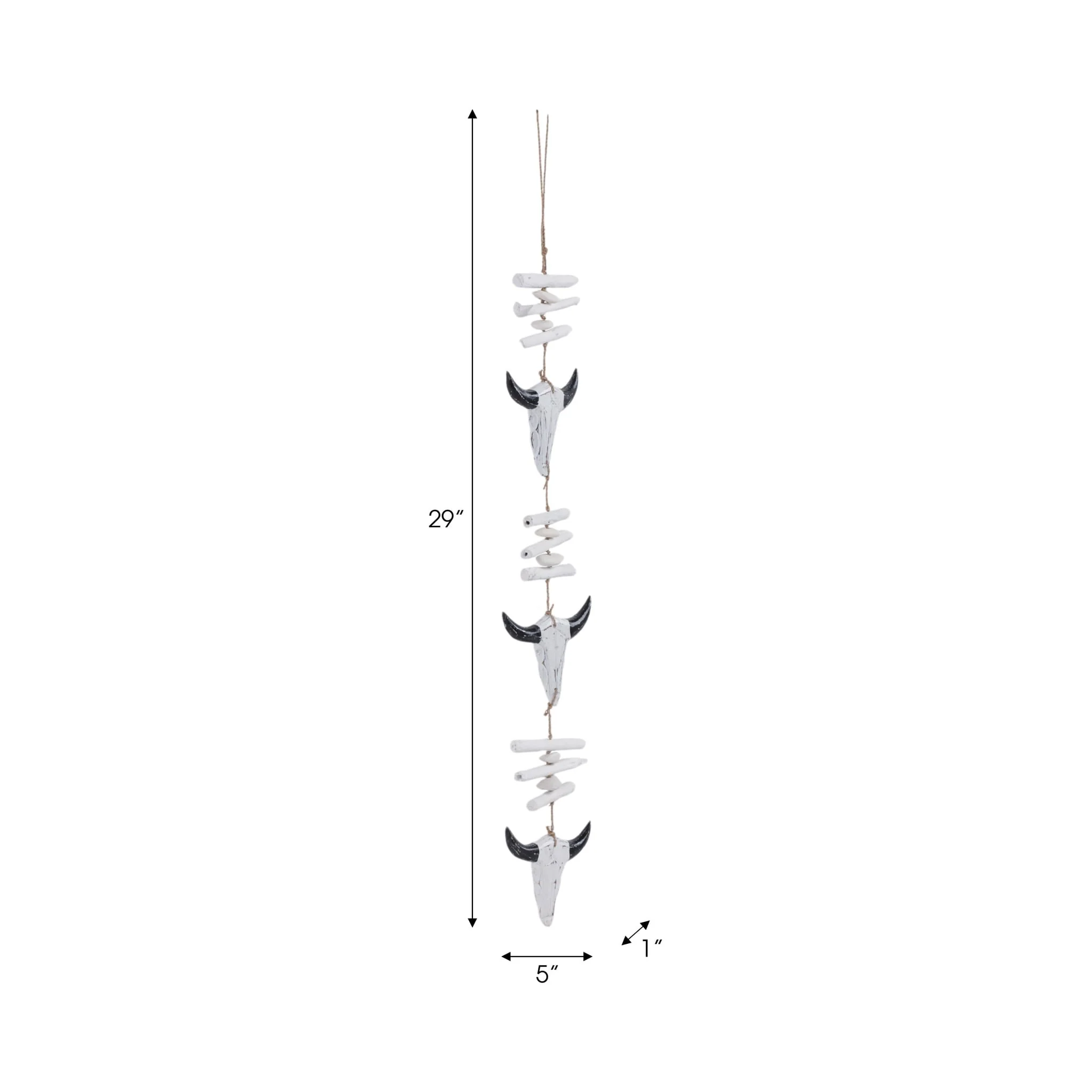 29" Wood Hanging Cow Skulls, Wht/blk - Image 5