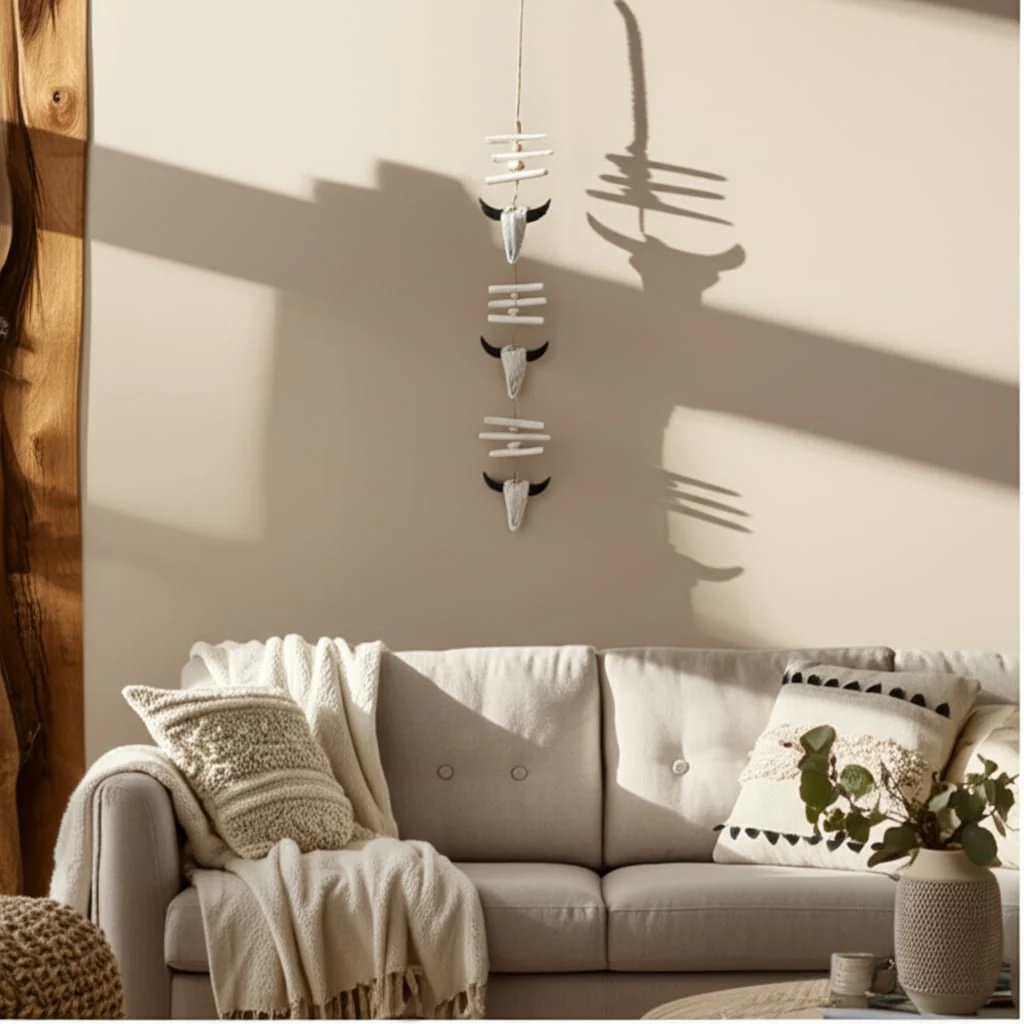 29" Wood Hanging Cow Skulls, Wht/blk - Image 8