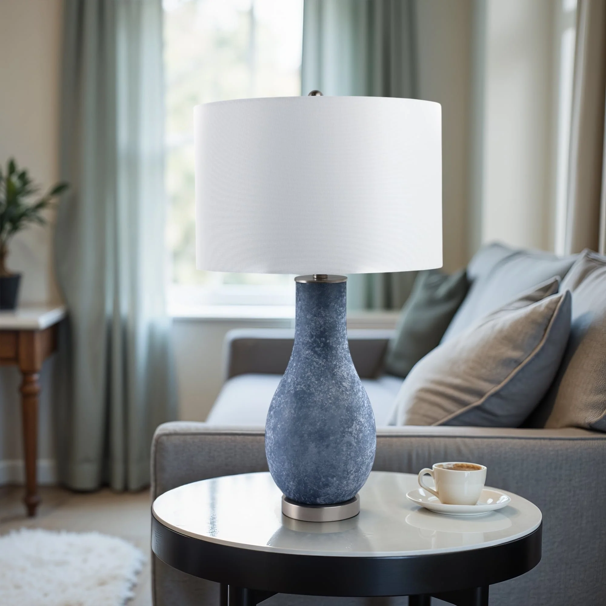 29x17" Frosted Glass Teardrop Table Lamp, Dark Blu - Image 7