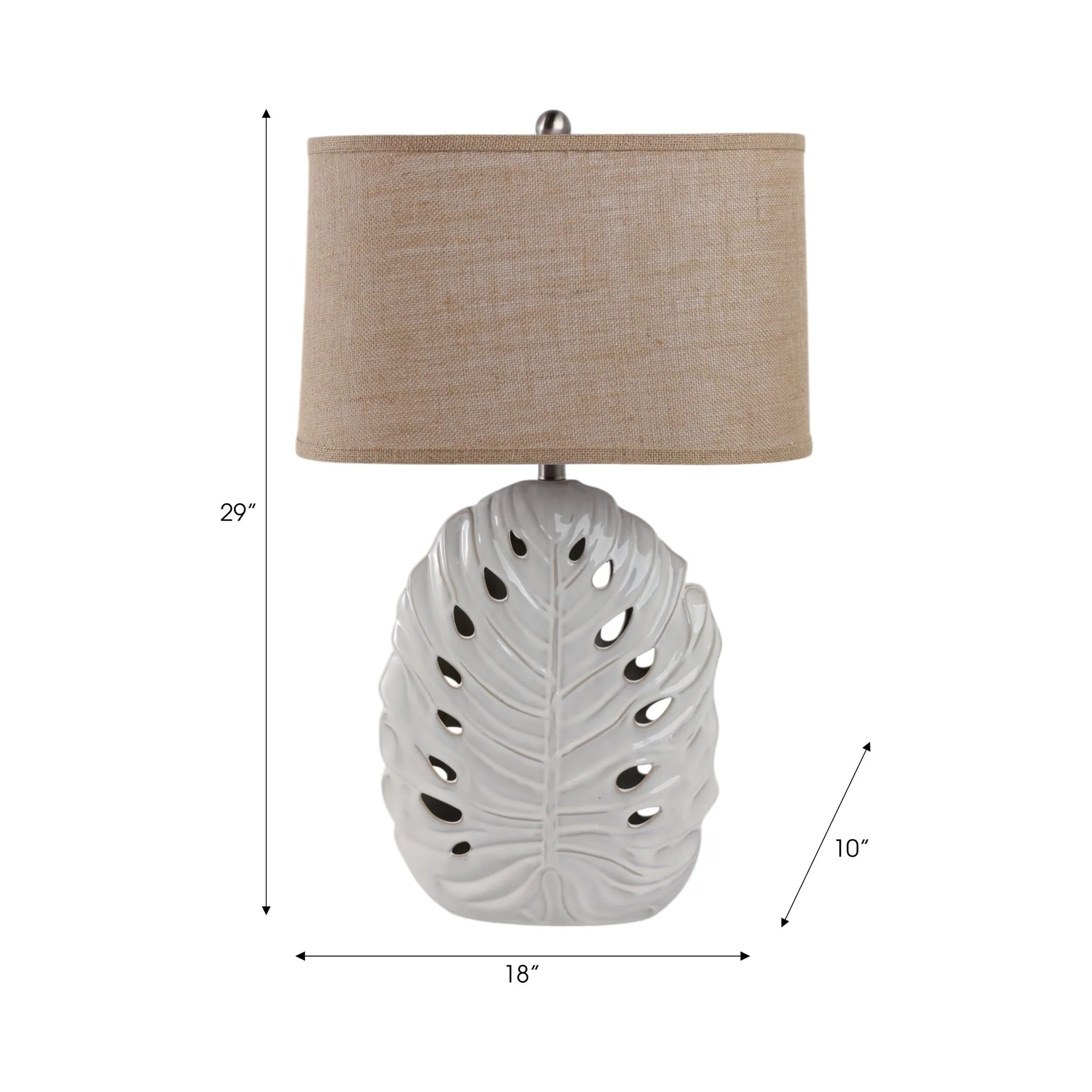 29x18" Pierced Leaf On Ceramic Lamp, White - Image 7