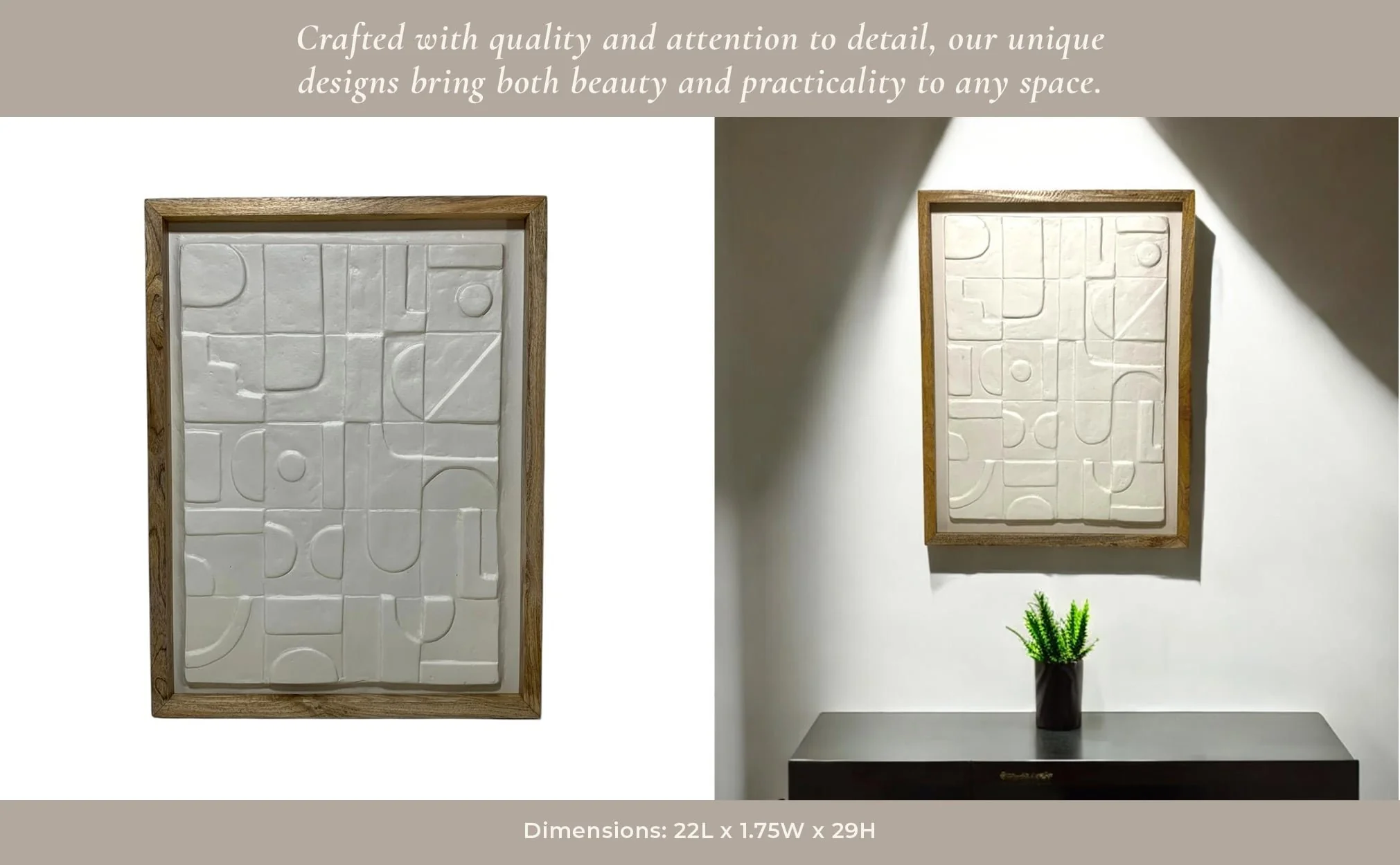 29x22" Geo Modern Paper Mache Wall Art, White/brow - Image 11