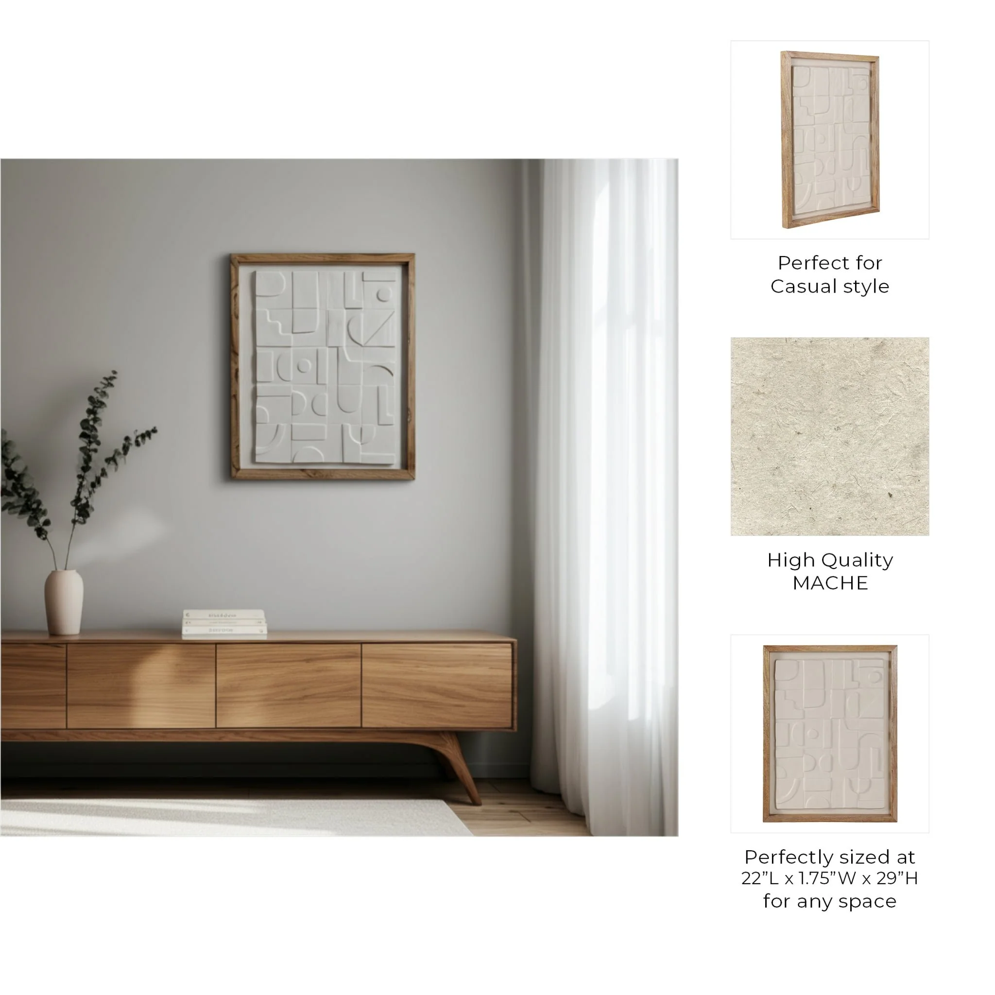 29x22" Geo Modern Paper Mache Wall Art, White/brow - Image 8
