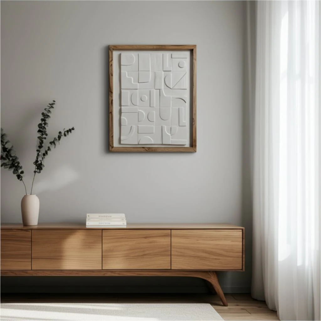29x22" Geo Modern Paper Mache Wall Art, White/brow - Image 9