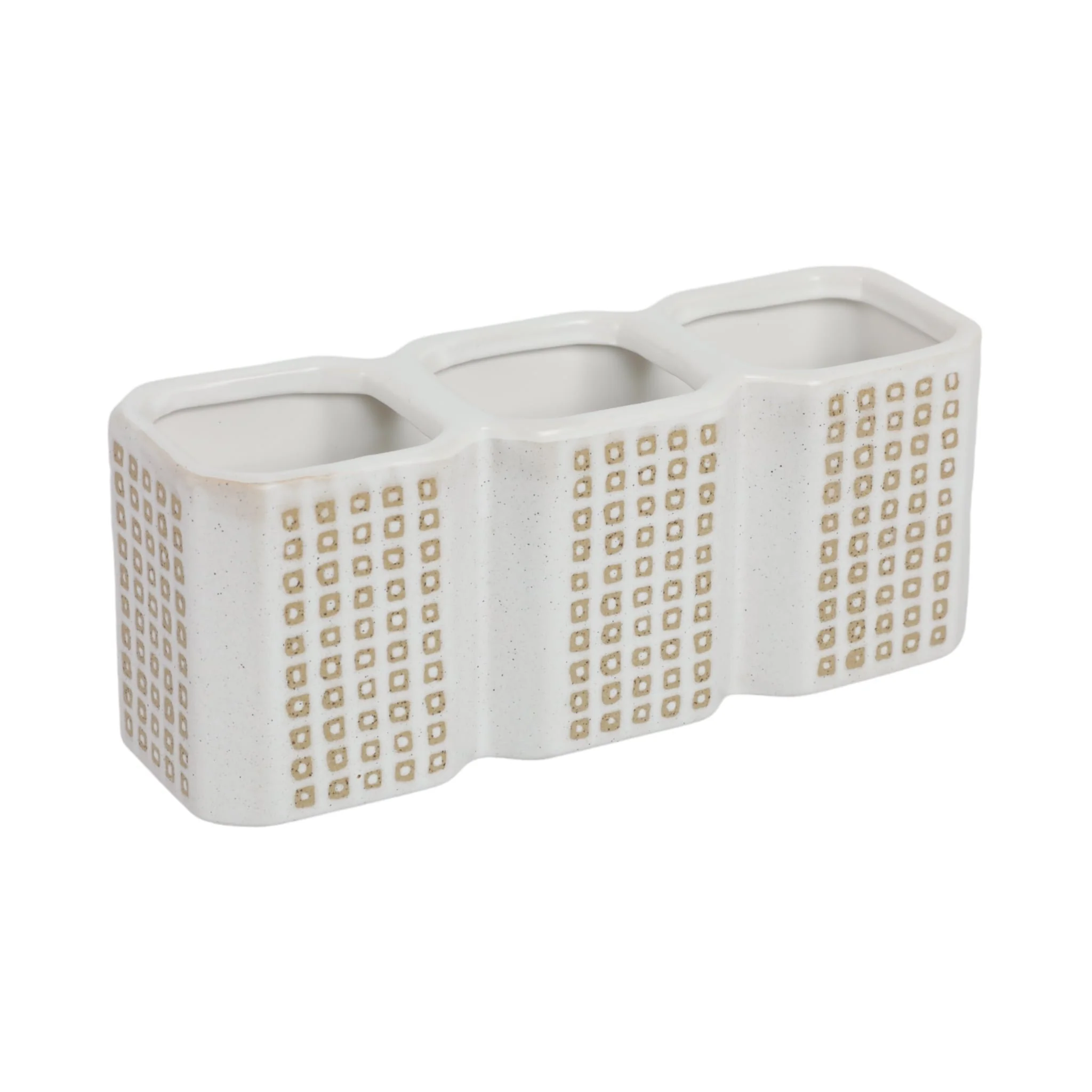 3-cup Dotted Pen Holder, Beige - Image 2