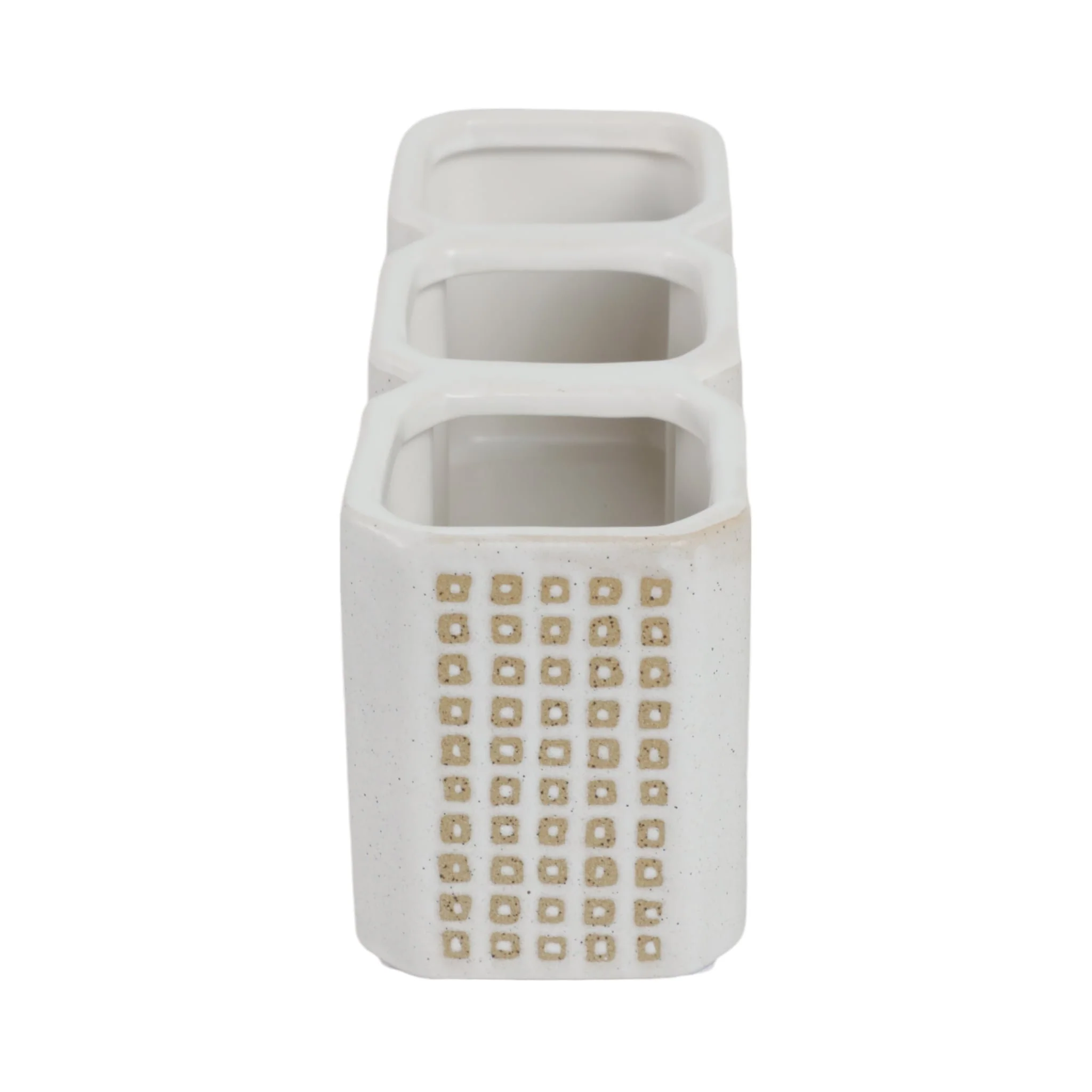 3-cup Dotted Pen Holder, Beige - Image 3