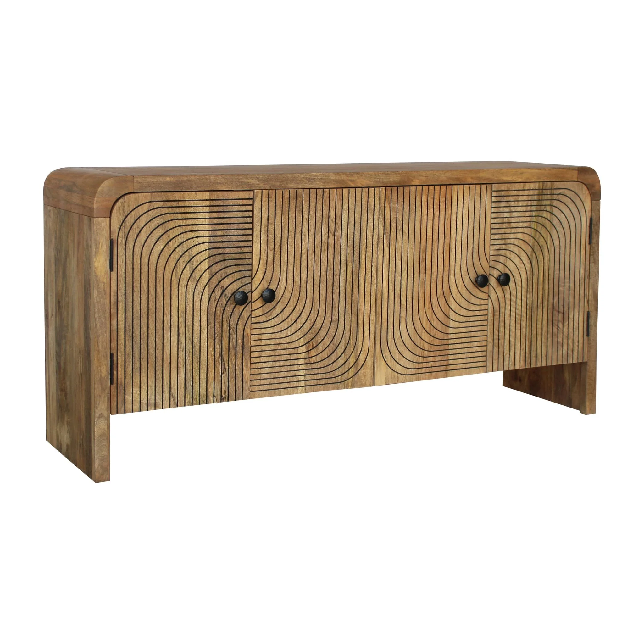 30" Carved Front Waterfall Edge Sideboard, Brwn - Image 2