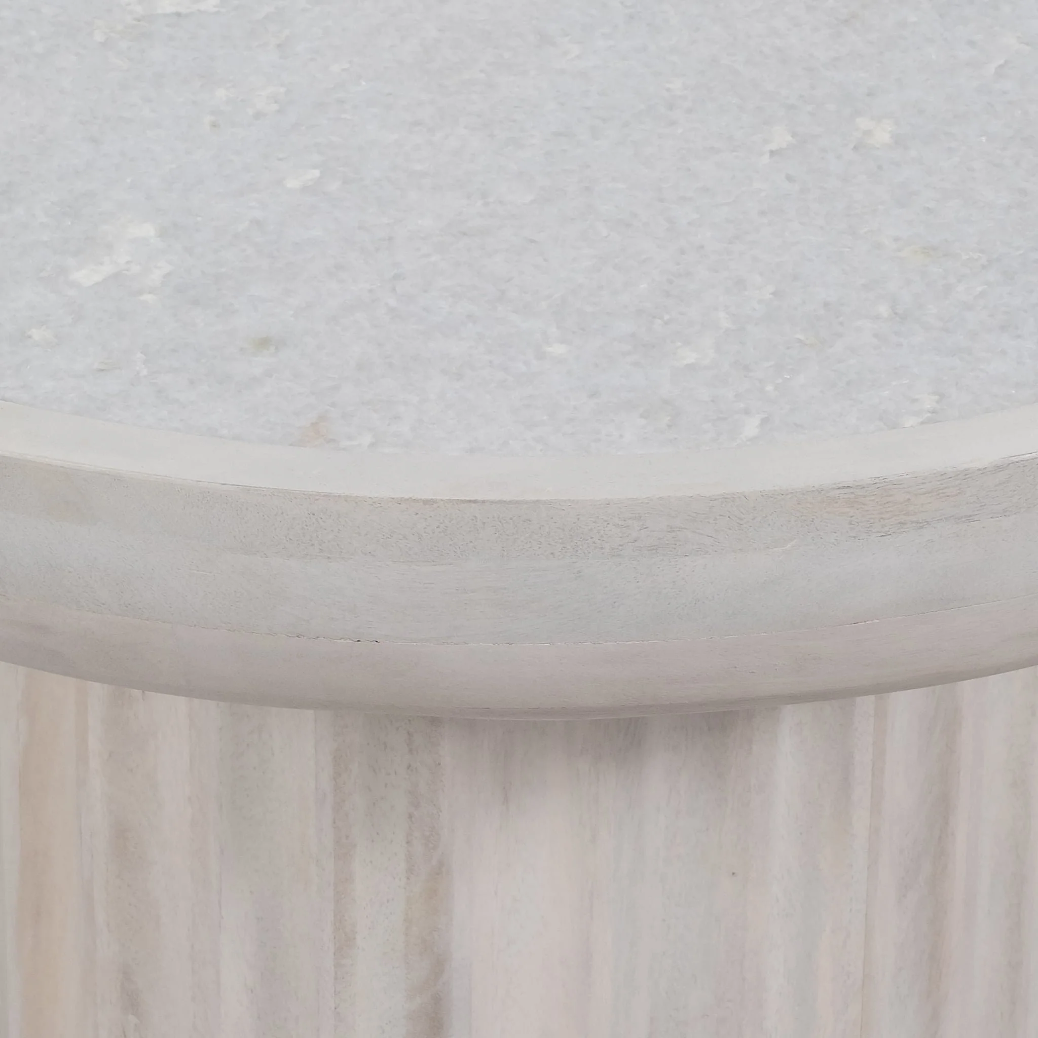 30" Carved Wood Base Marble Top, Whitewash - Image 4