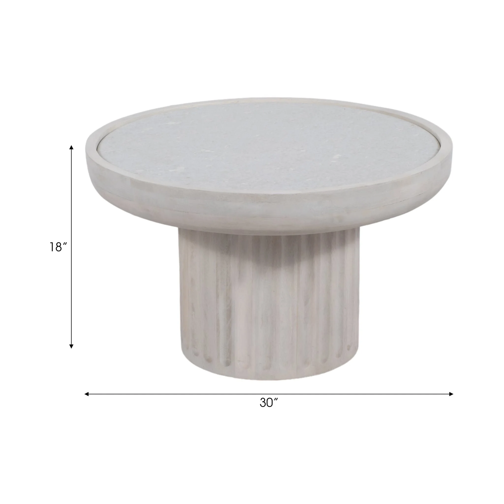 30" Carved Wood Base Marble Top, Whitewash - Image 7
