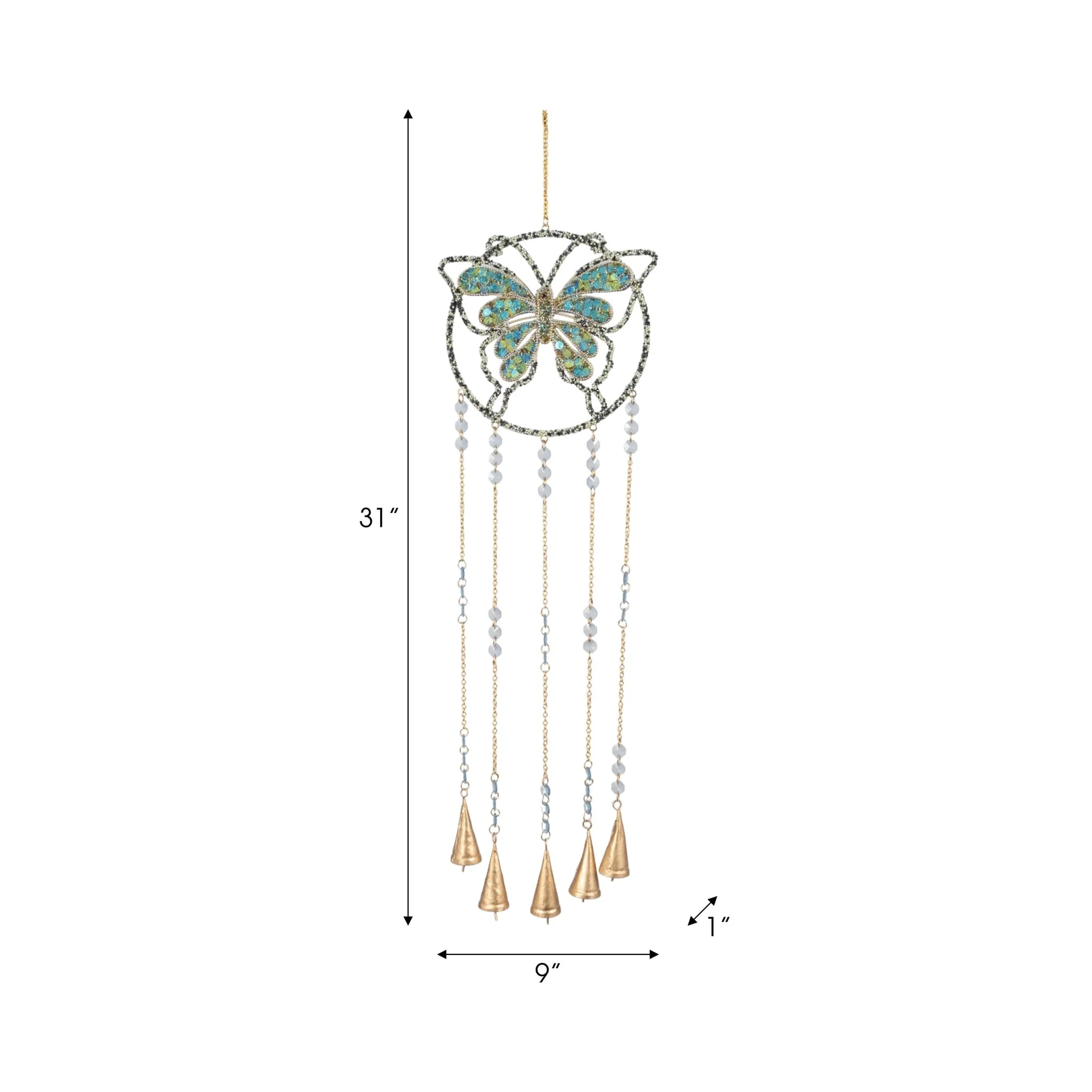 30" Mosaic Butterfly With Bells, Blue/gold - Image 7