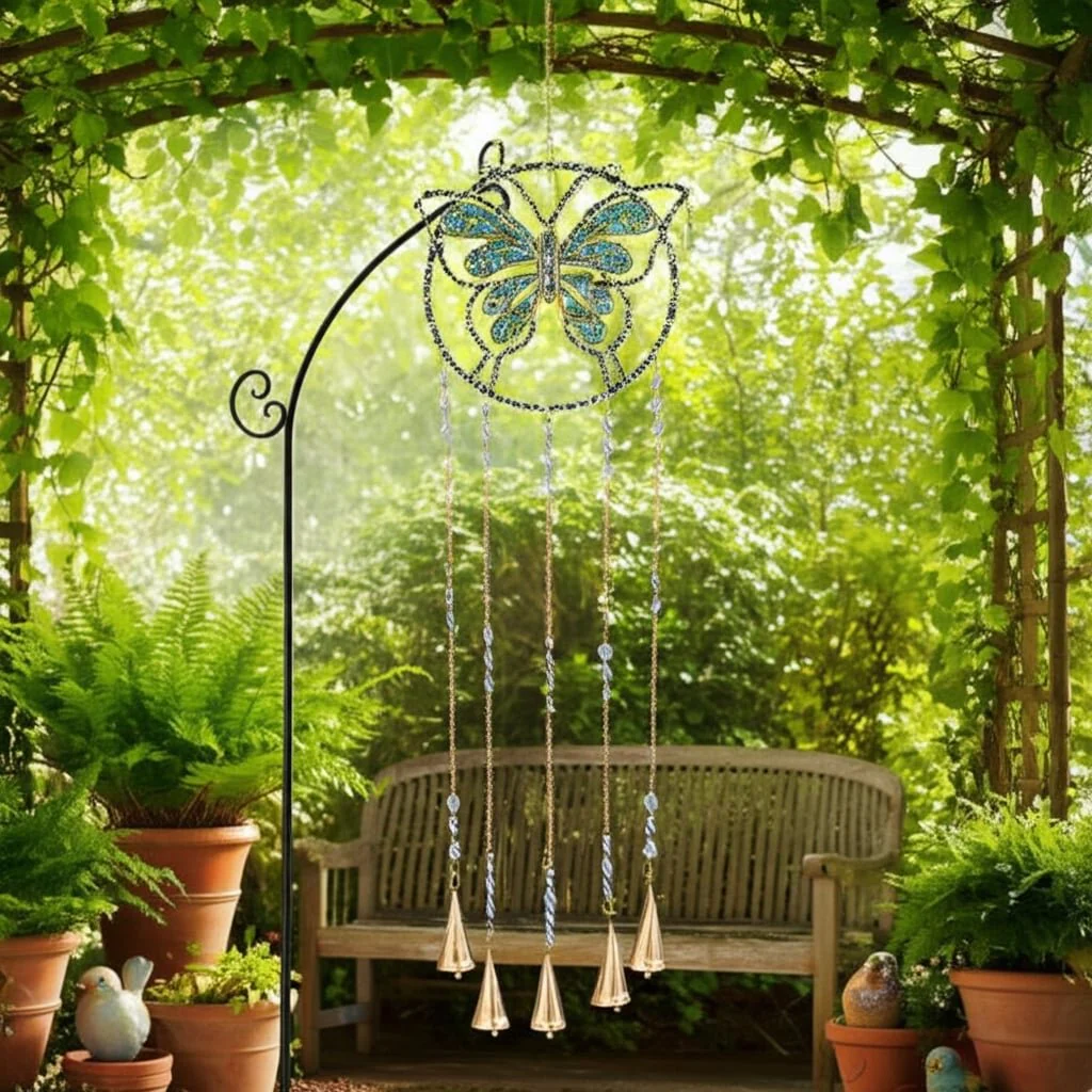 30" Mosaic Butterfly With Bells, Blue/gold - Image 9