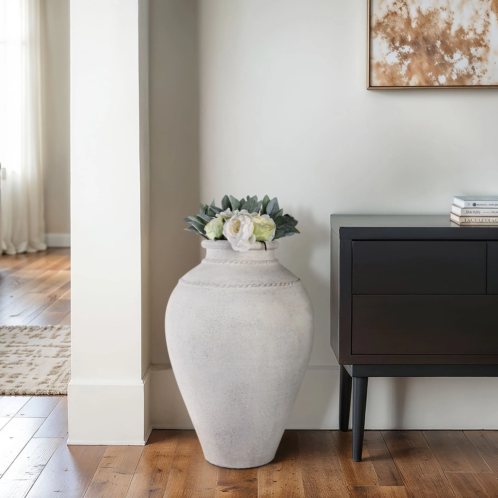30" Terracotta Floor Vase, Ivory - Image 10