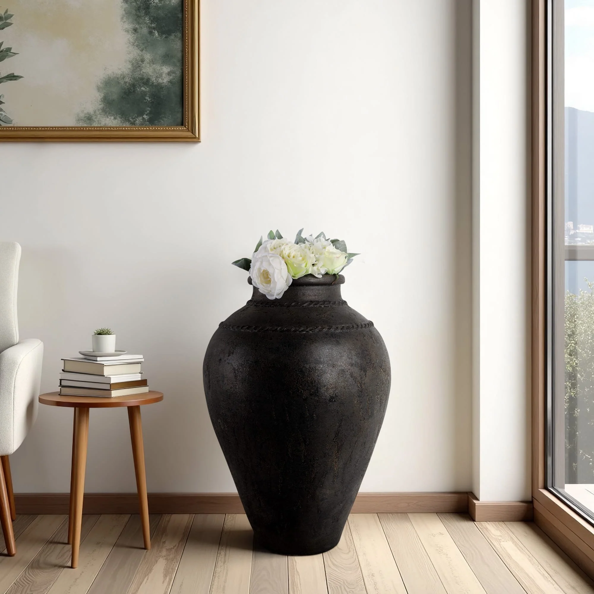 30" Terracotta Floor Vase, Rustic Black - Image 10