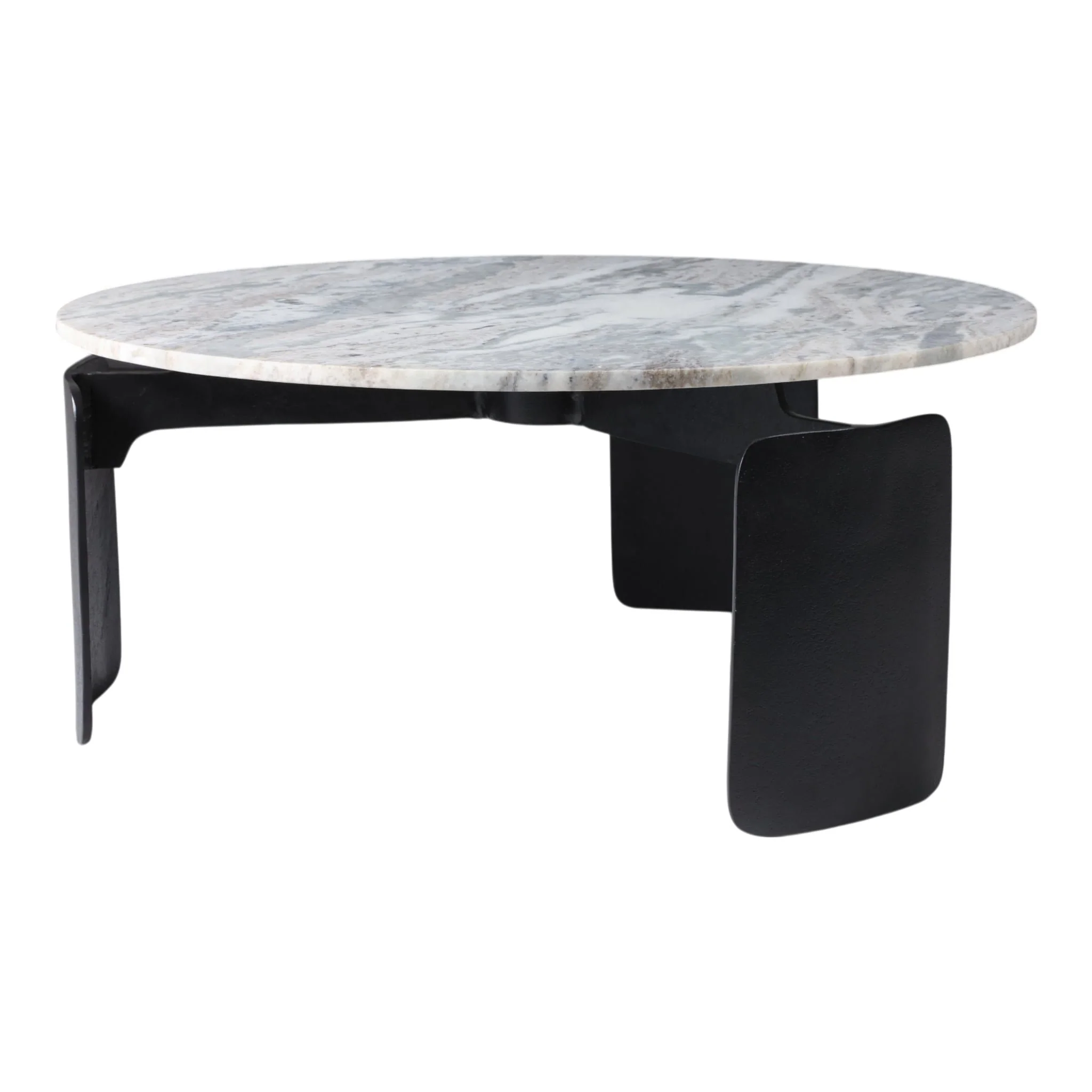 30x13" Marble Top 3-footed Coffee Table, Grey/ Blk - Image 2