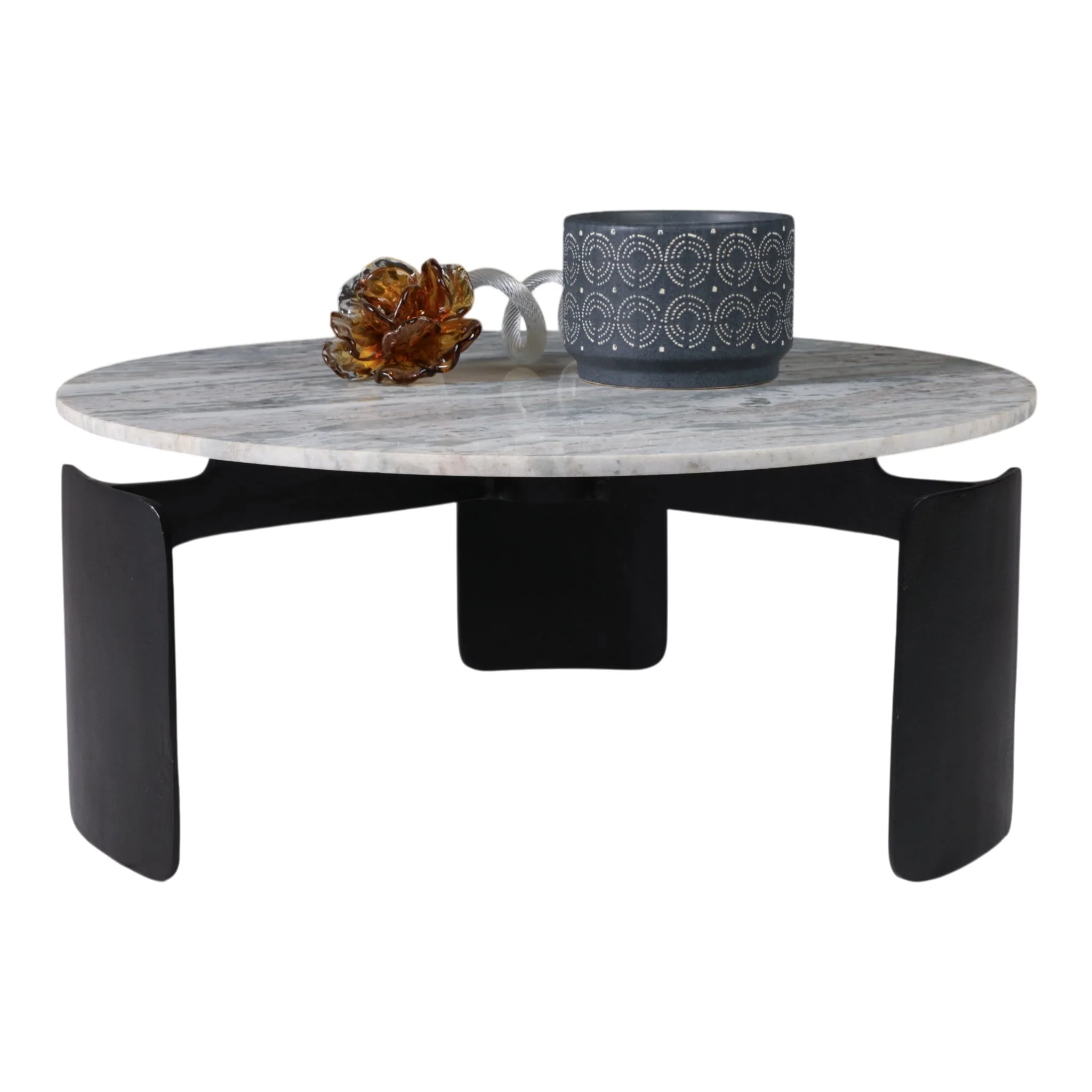 30x13" Marble Top 3-footed Coffee Table, Grey/ Blk - Image 8