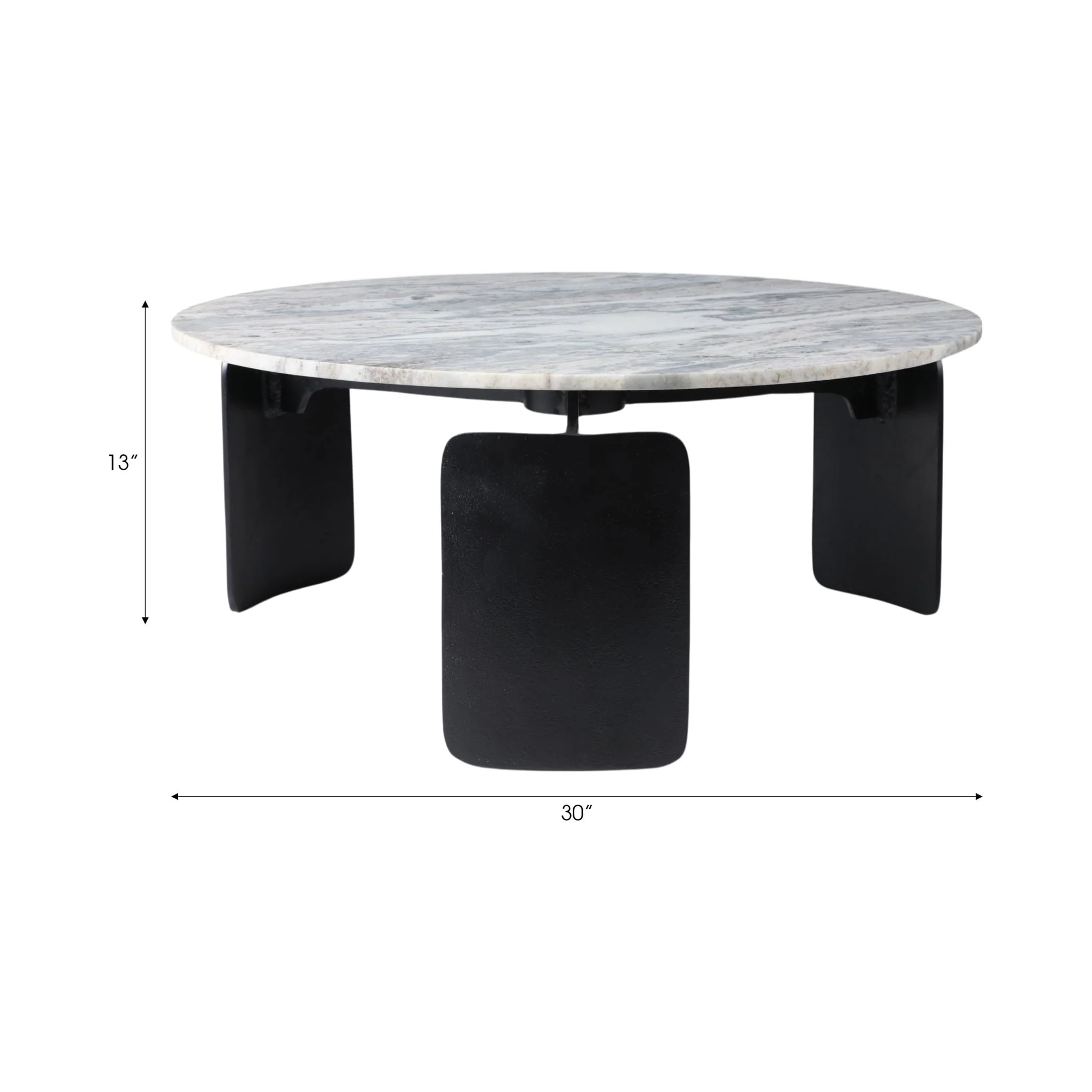30x13" Marble Top 3-footed Coffee Table, Grey/ Blk - Image 9