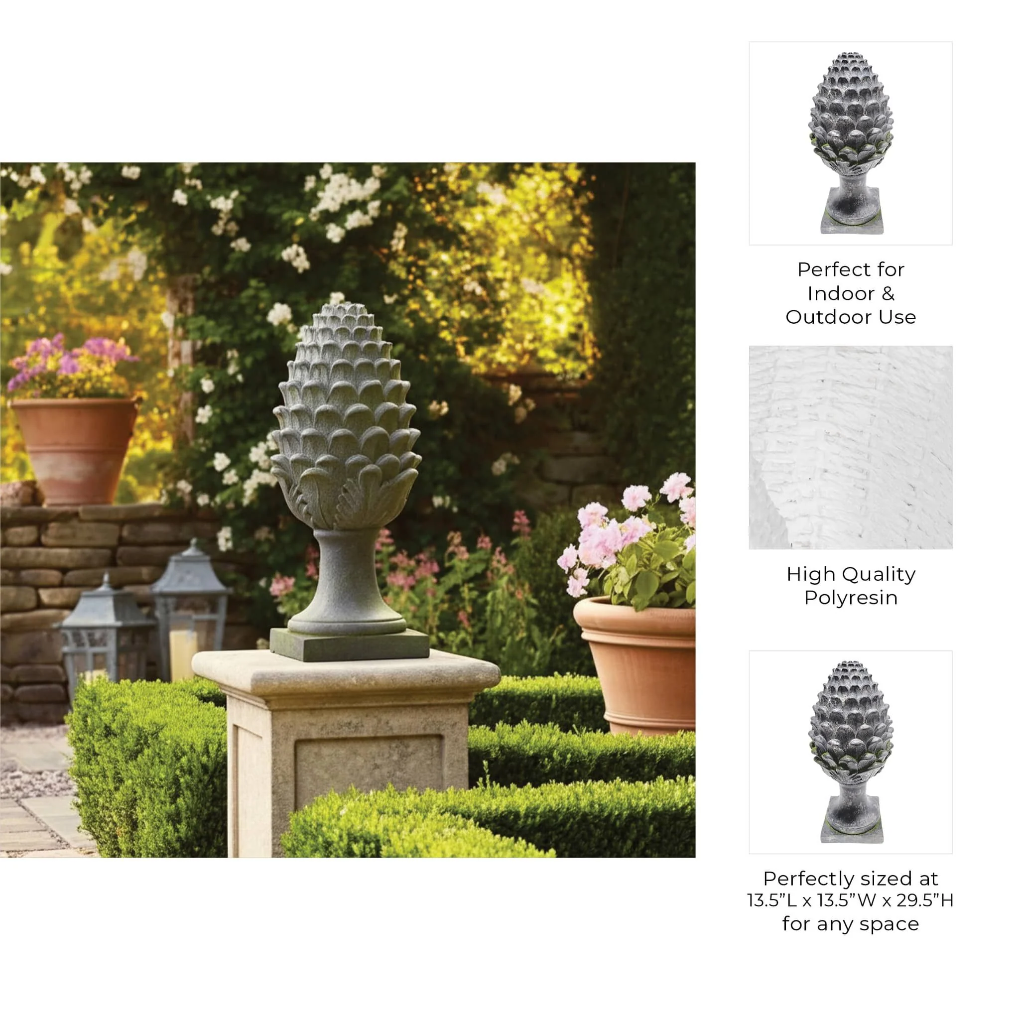 30x13" Rustic Artichoke Statue With Moss, Grey - Image 10