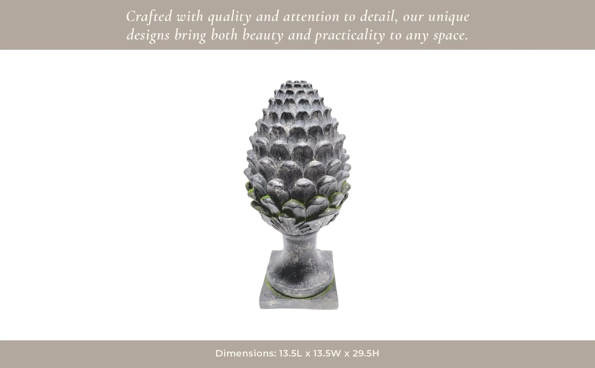 30x13" Rustic Artichoke Statue With Moss, Grey - Image 12